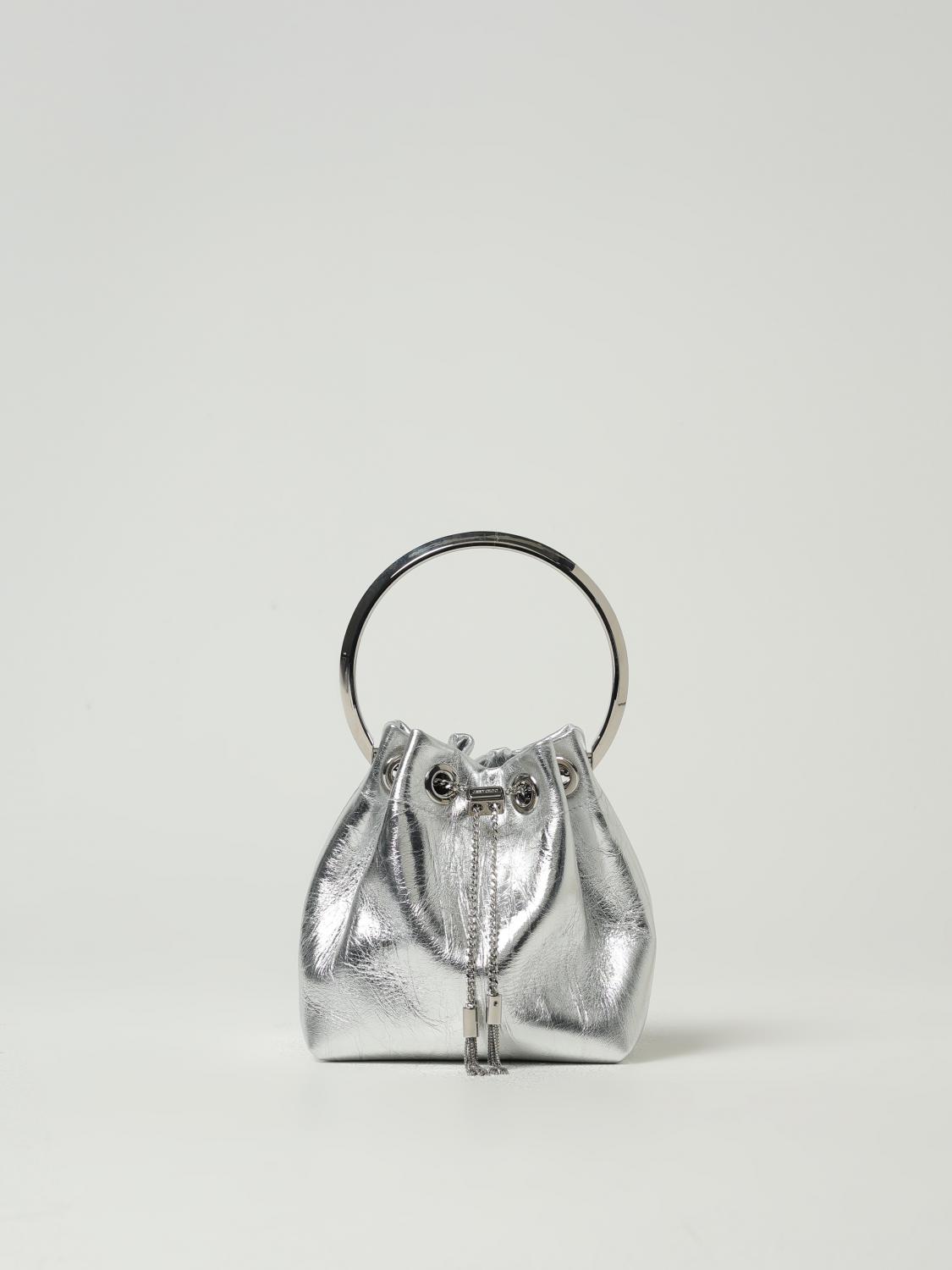 Jimmy Choo Round Handle Leather Handbag In Silver