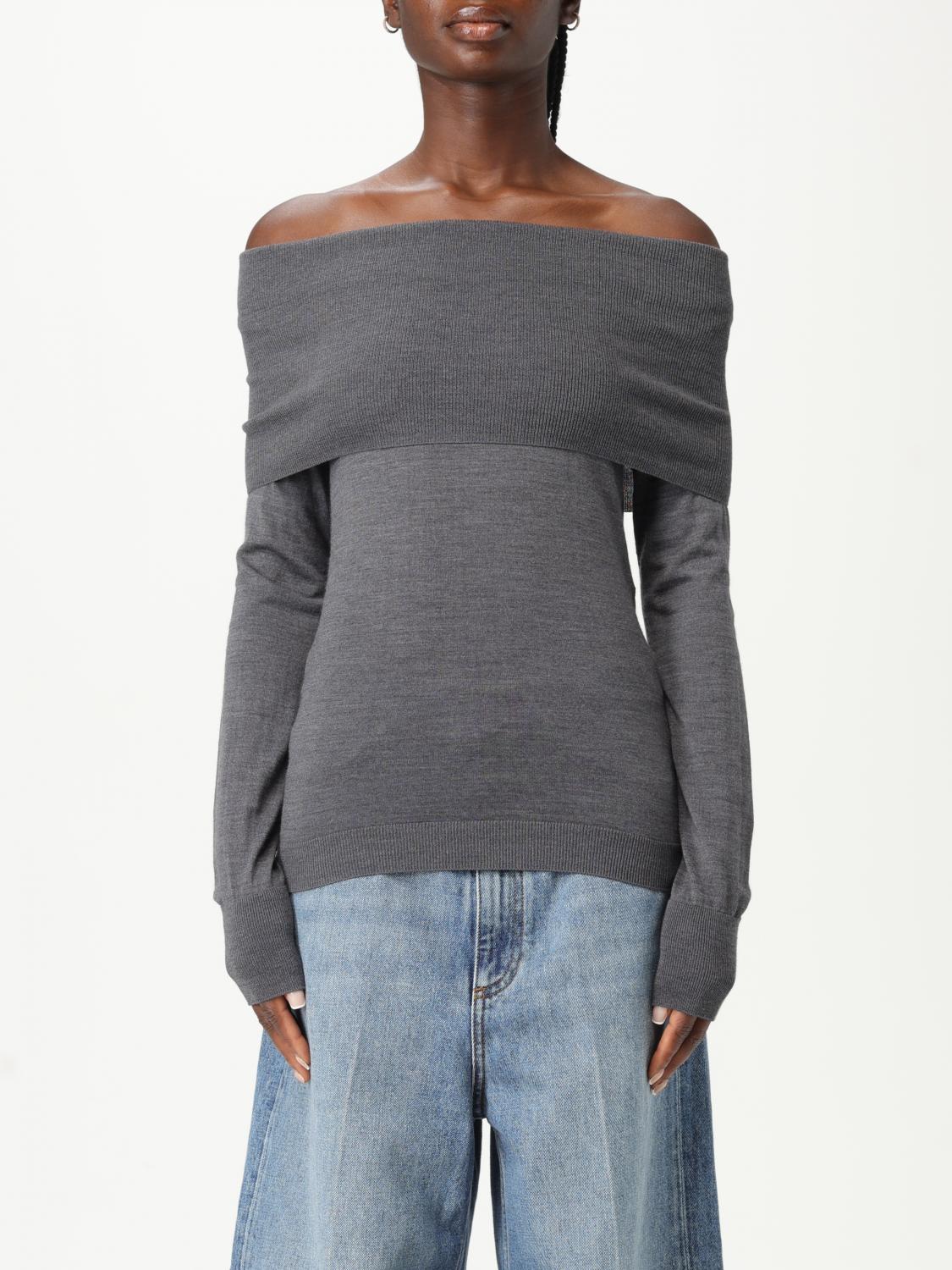 Stella Mccartney Off-the-shoulder Virgin Wool Sweater In Gray