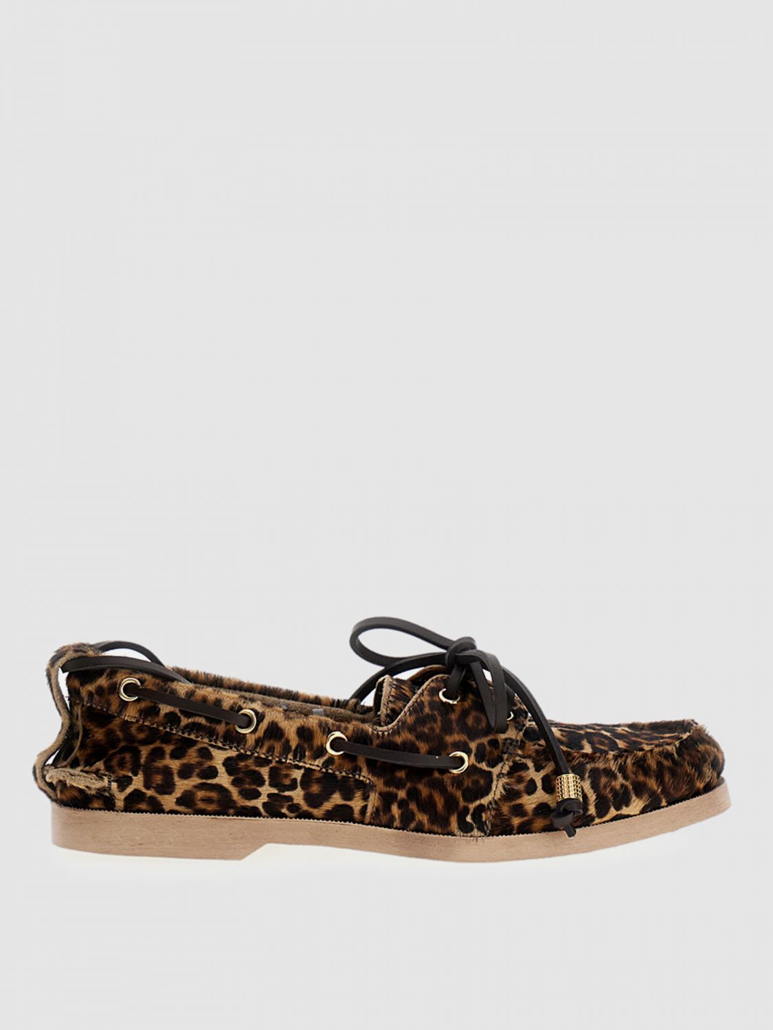Golden Goose Boat Mocassin Horsy Leopard Upper With Accessories In Brown