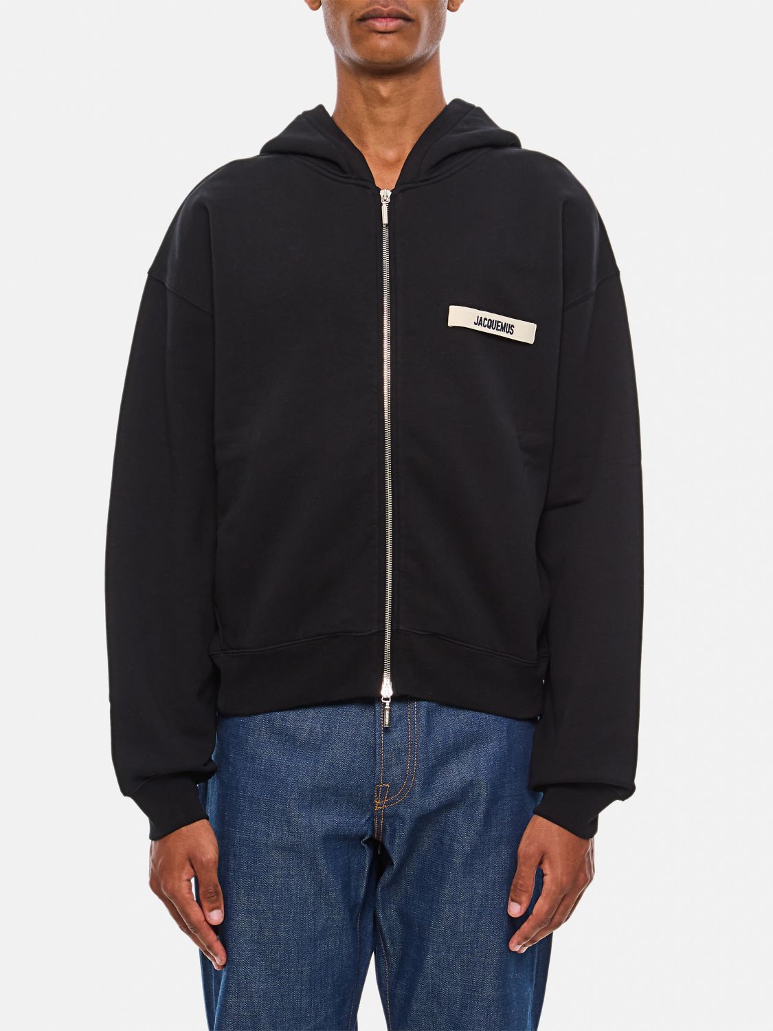 Jacquemus The Gros Grain Zip-up Hooded Sweatshirt In Black
