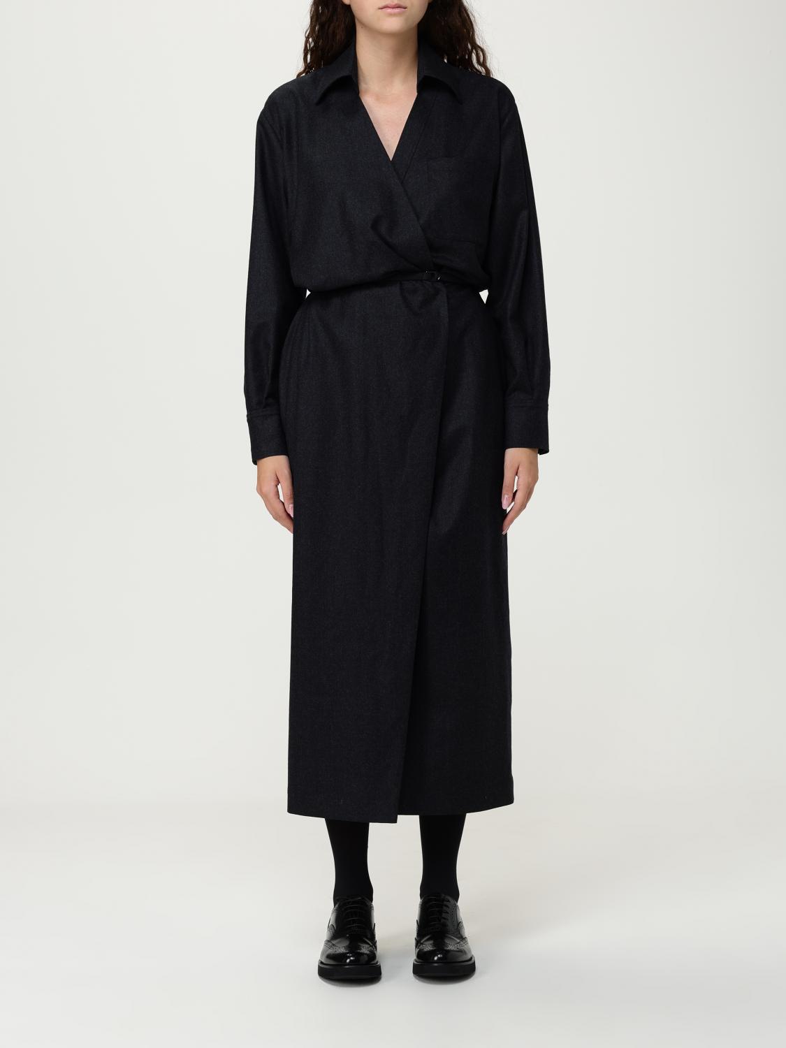 Brunello Cucinelli Wrap-effect Midi Shirt Dress In Black