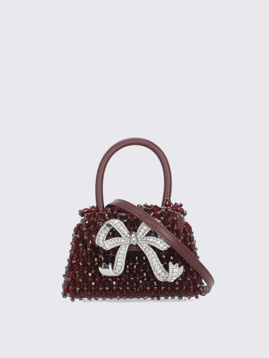 Self-portrait Chainmail Bow Shoulder Bag In Burgundy