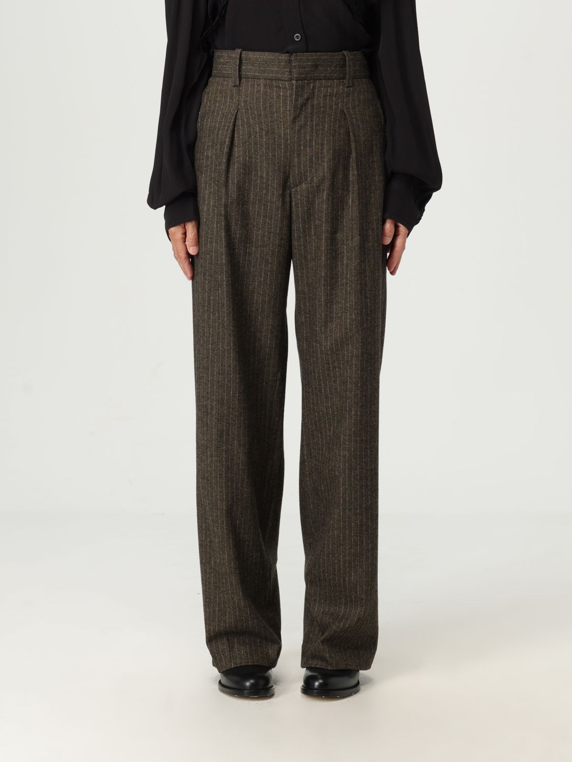 Isabel Marant Lisetta Chalk Stripe Wide-leg Suit Pants In Brown