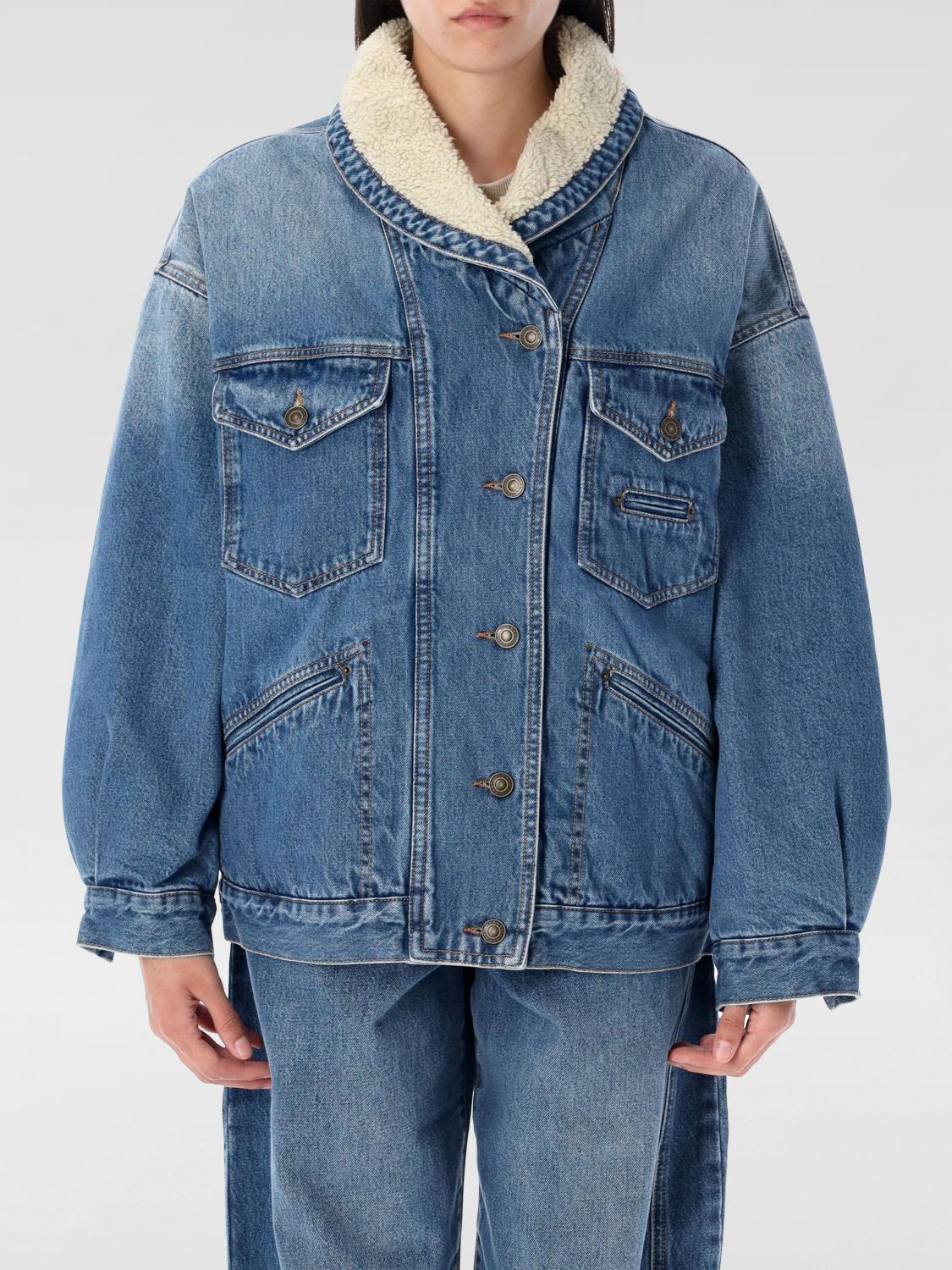 Isabel Marant Denim Jacket With Sherpa Collar Pimia In Blue