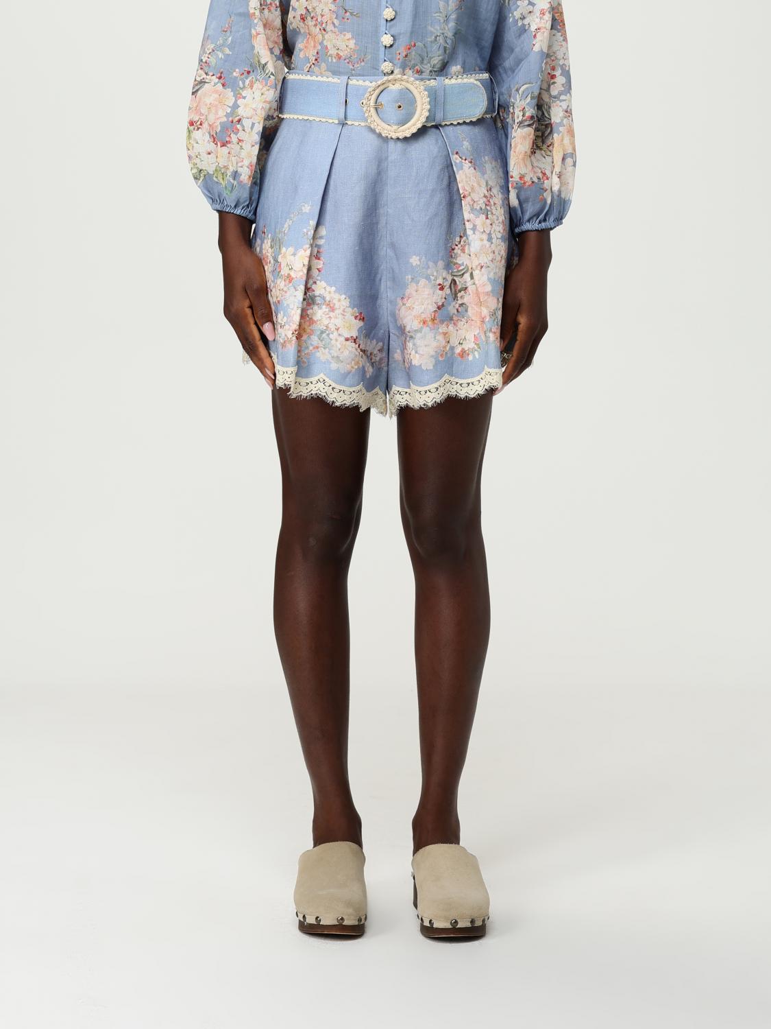Zimmermann Teal Blue Botanical Floral Linen Cascadian Shorts In Blue