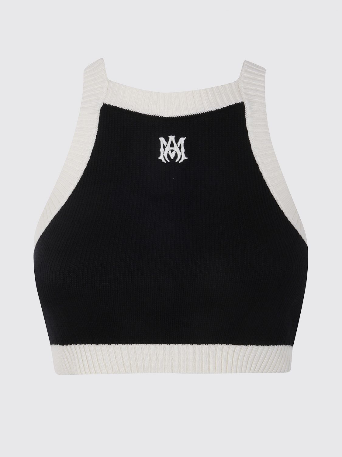 Amiri Ribbed Cropped Tank Contrast Trim In Black