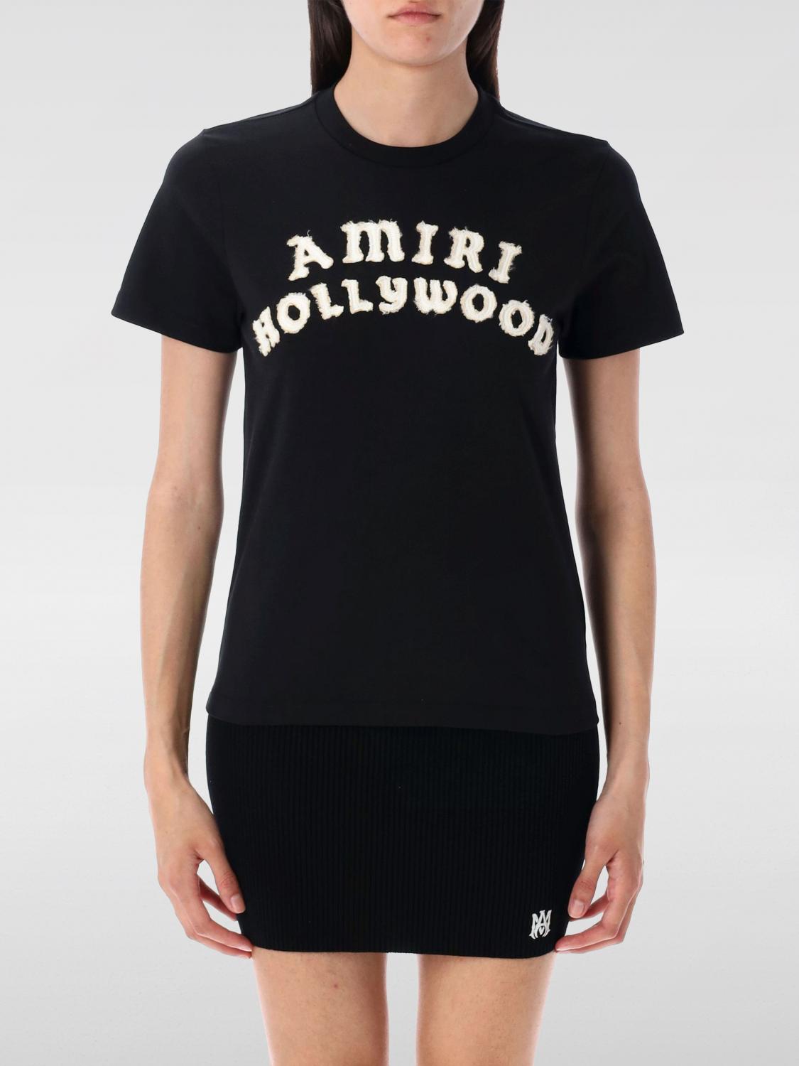 Amiri Hollywood Crew Neck Text Print Top In Black