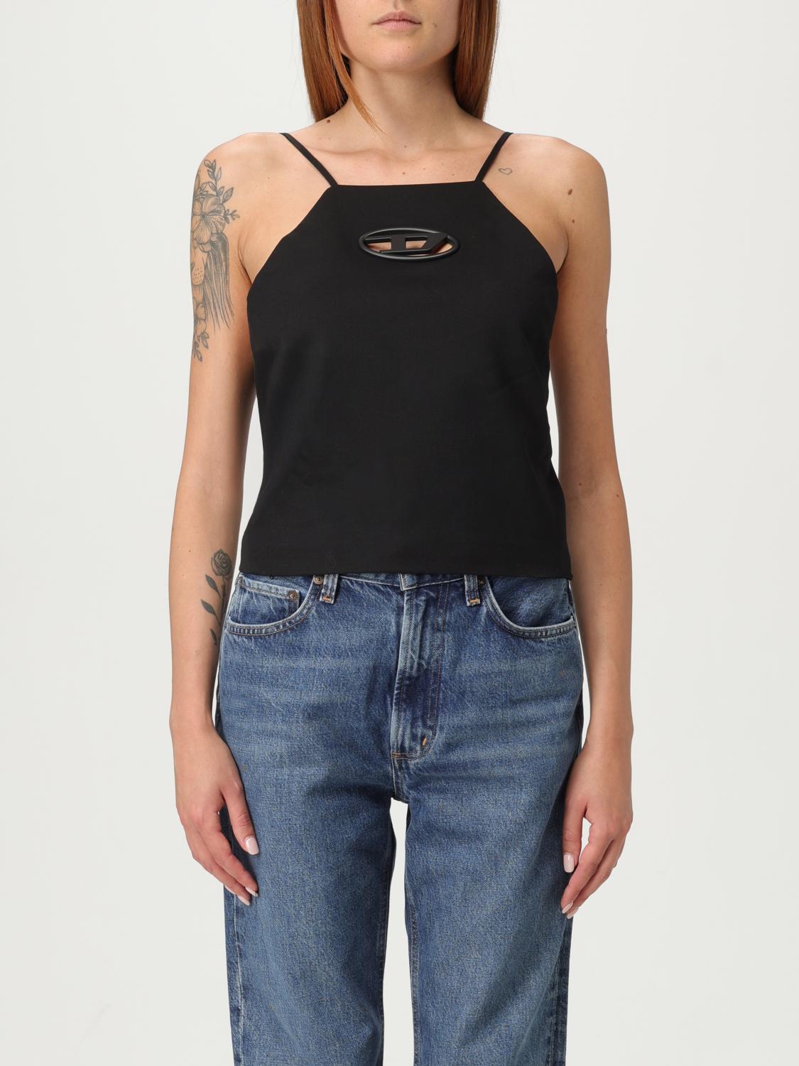 Diesel Black Stretch Polyester Blend T-wilight Top In Black