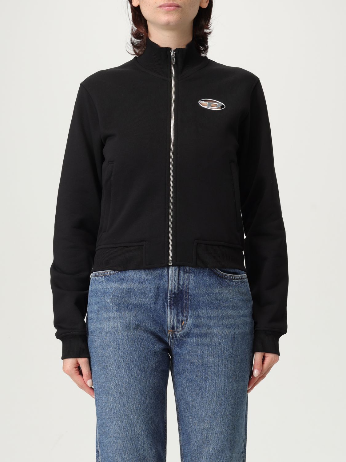 Diesel Black Cotton Zip Up Sweatshirt In Black