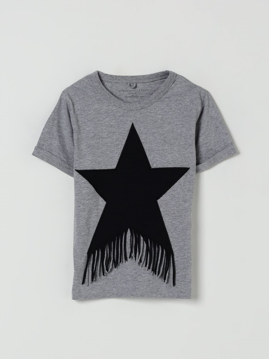 Stella Mccartney T-shirt In Cotone Con Stella E Frange In Gray
