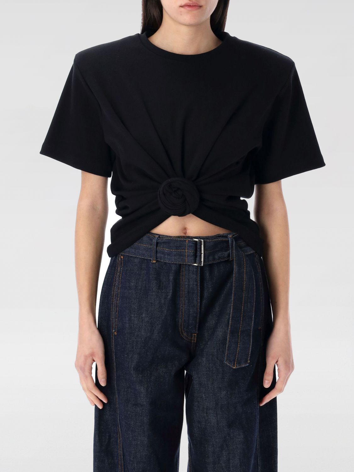 Magda Butrym Twist-front Ribbed Cotton-blend Jersey T-shirt In Black