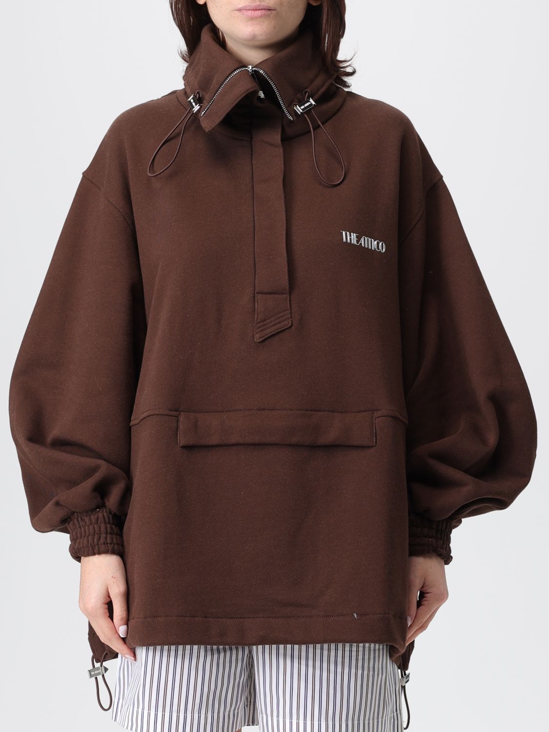 Attico Brown Cotton Sweatshirt With Logo In Brown