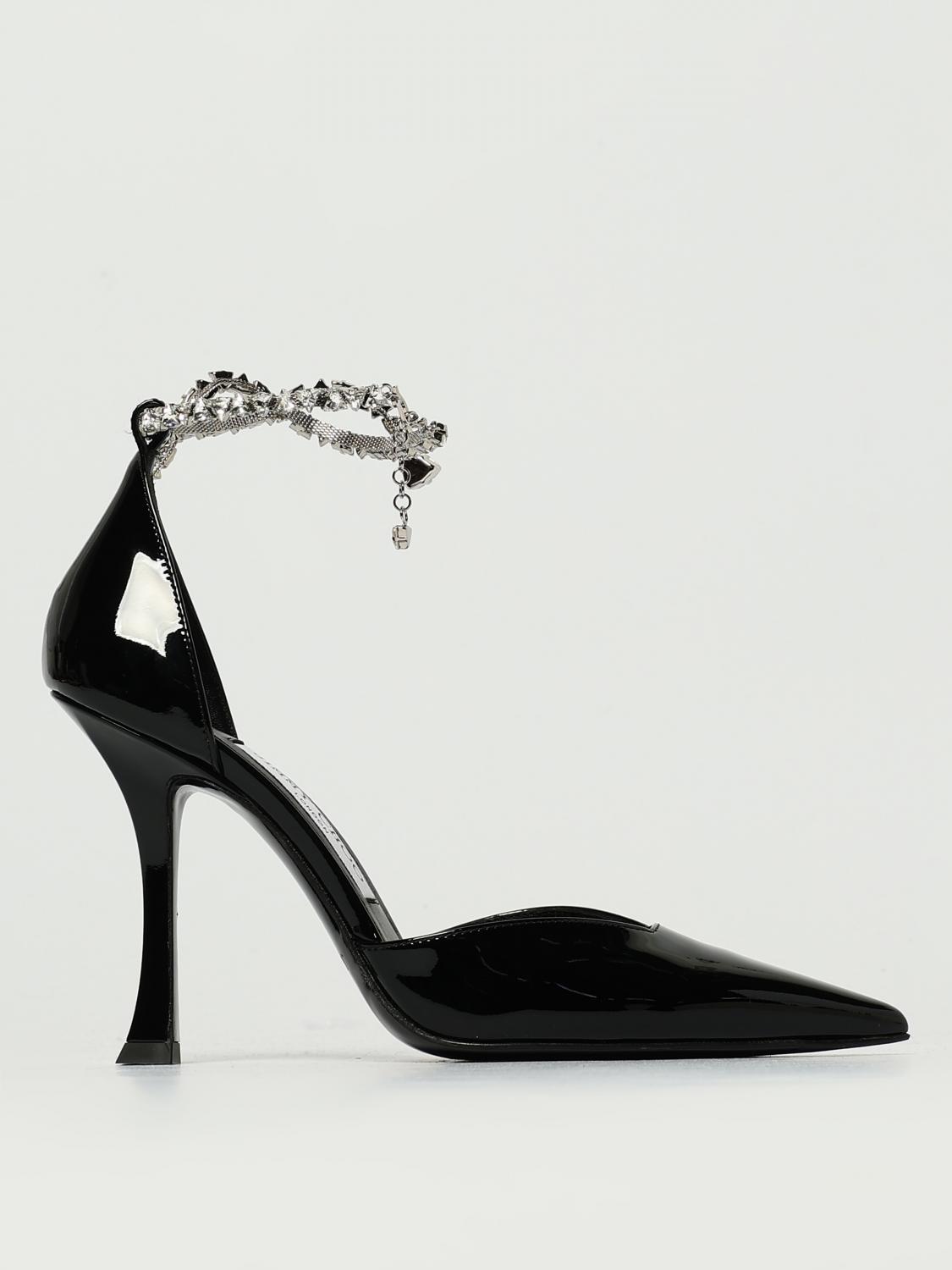 Jimmy Choo 'stevie' Black Pumps With Crystal Embellished Strap And High Sculpted Heel In Black