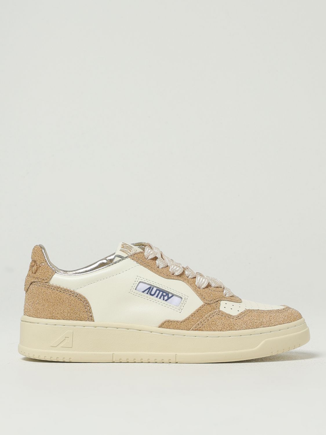 Autry Leather And Suede Sneakers With Glitter In Sand