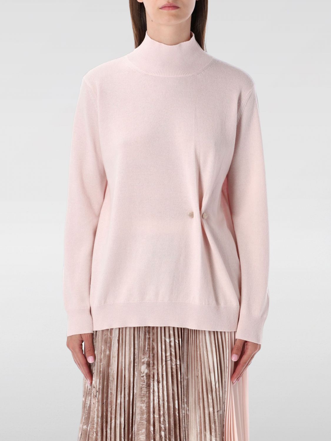 Fabiana Filippi Long Sleeve Mock Neck Knit Sweater In Pink