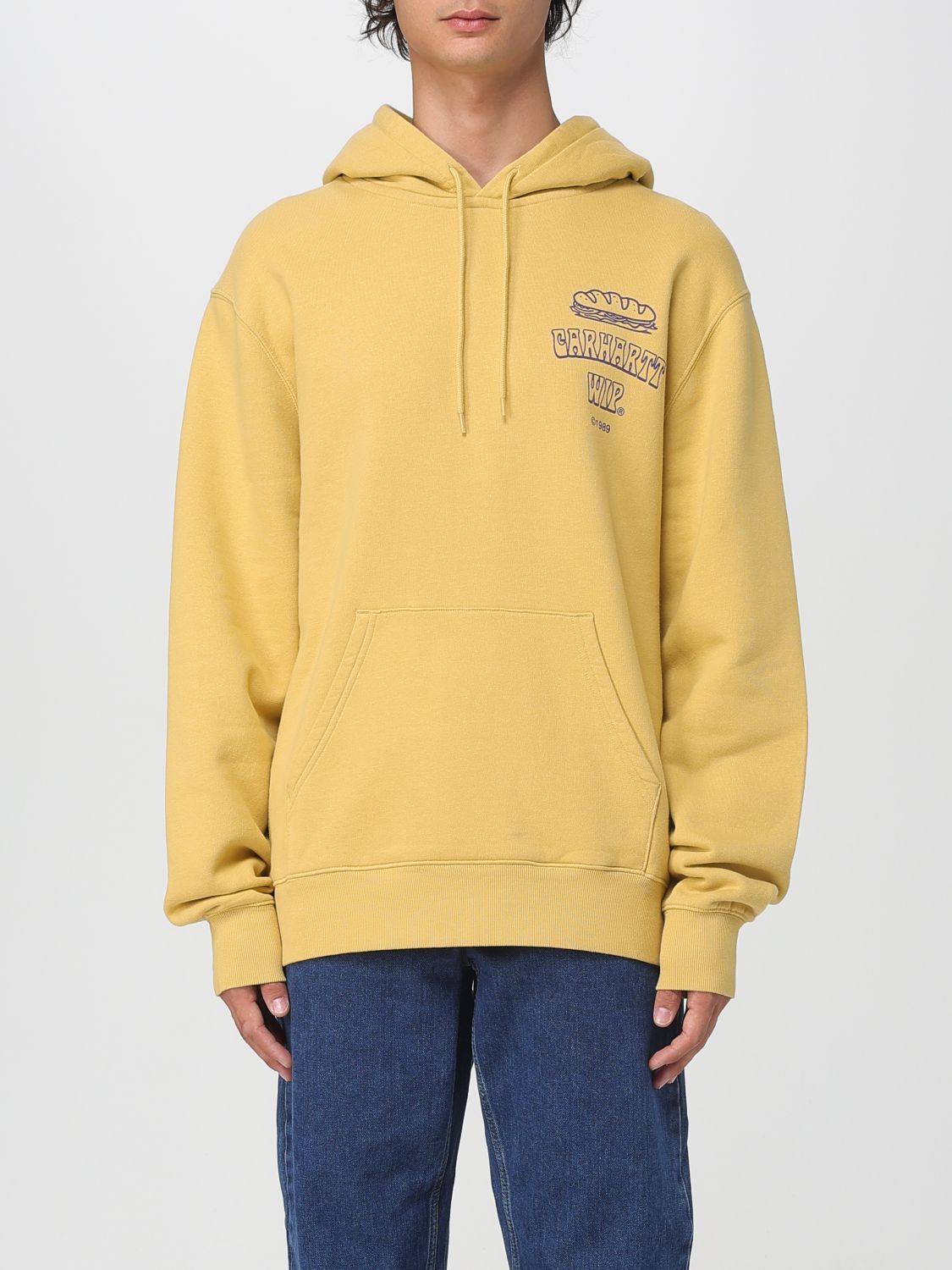 Carhartt Sandwich Logo Print Hooded Sweatshirt In Yellow