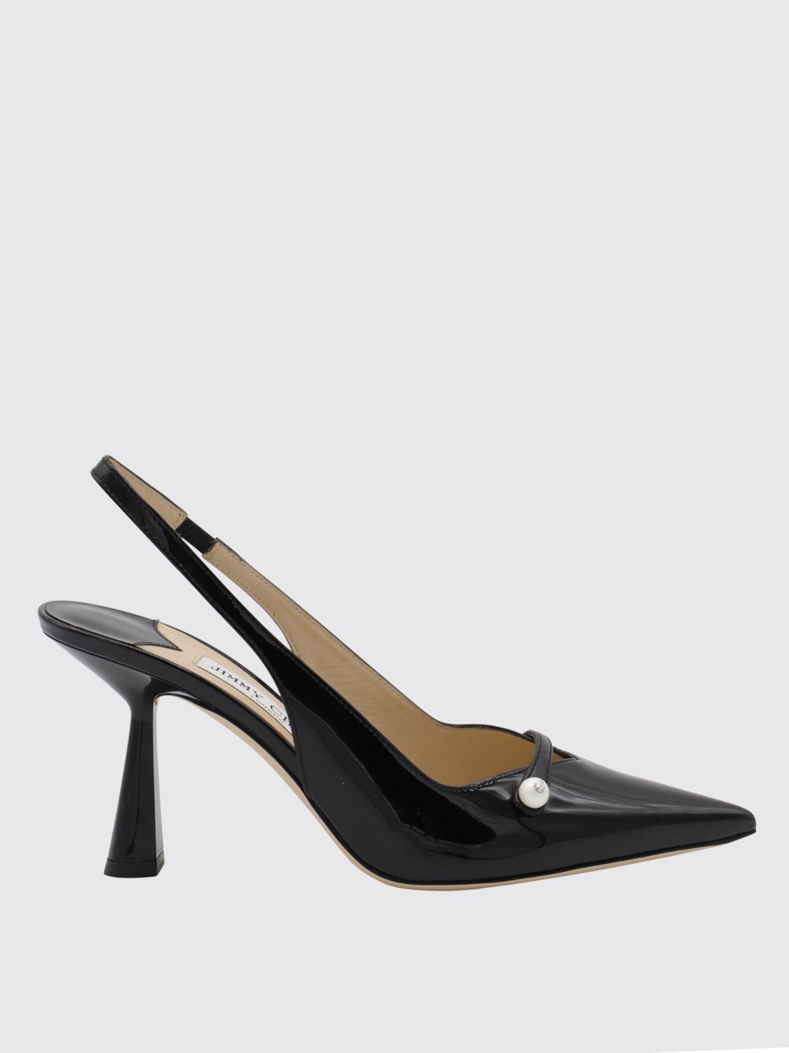 Jimmy Choo Button Detail Patent Pointed Stiletto Pumps In Black