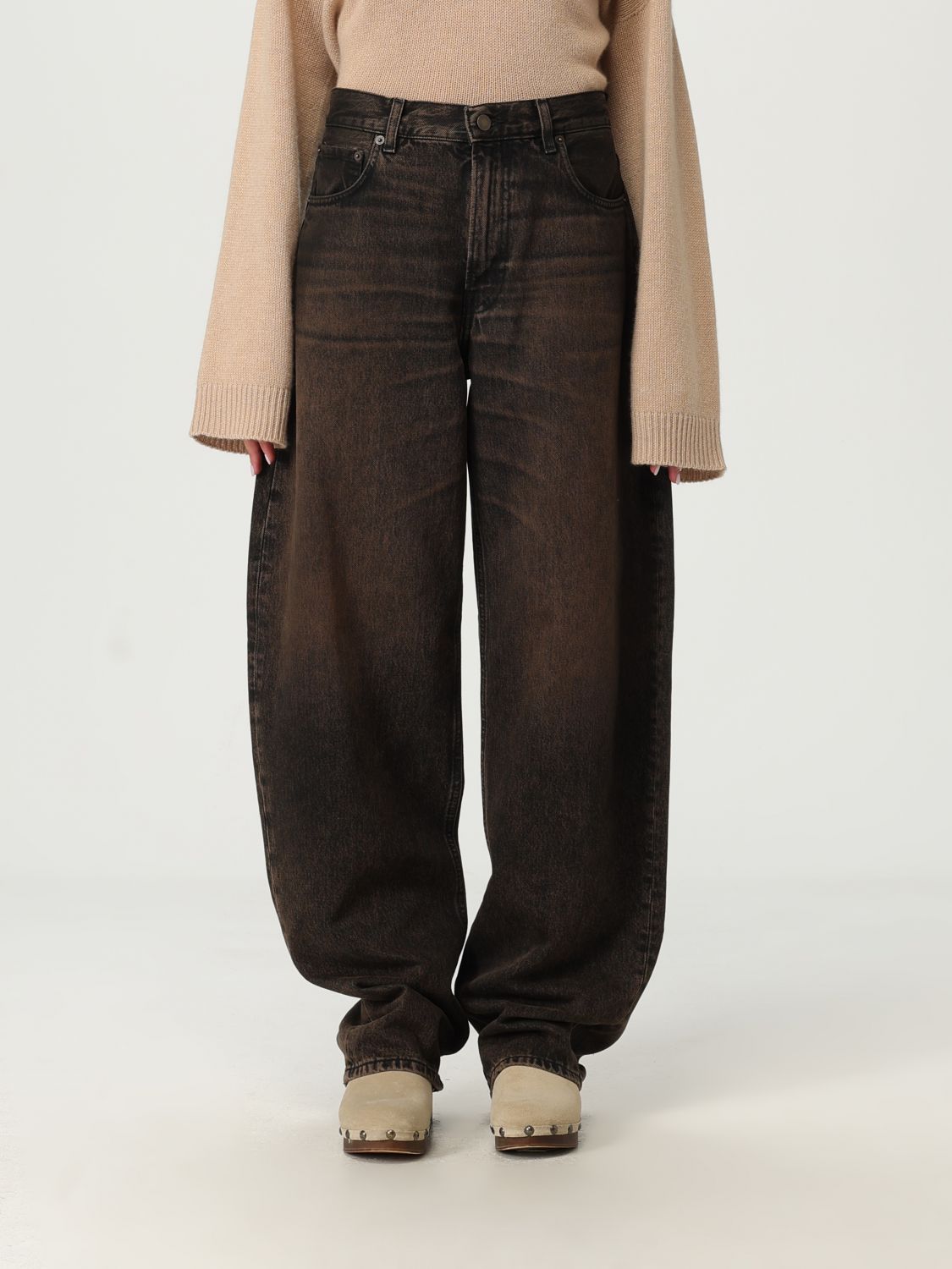 Haikure Relaxed-fit High-waist Jeans With Vintage Wash Effect In Brown