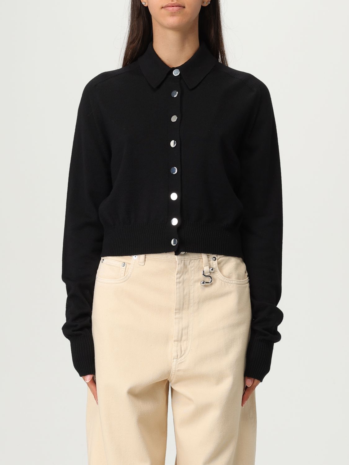 Sportmax Virgin Wool Cardigan With Classic Collar And Retro Charm In Black