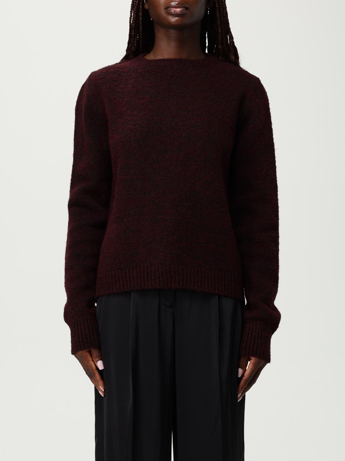 Maison Margiela Dropped Shoulder Burgundy Wool Sweater With Ribbed Details In Brown