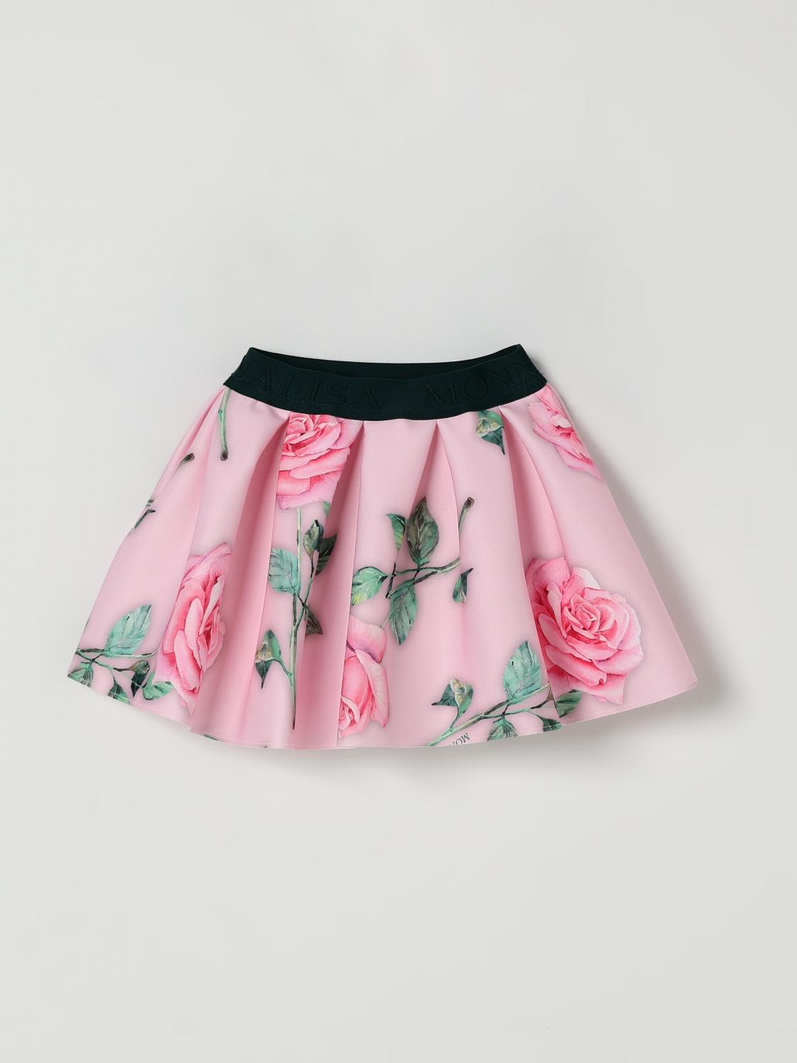 Monnalisa Pleated Floral Miniskirt In Pink