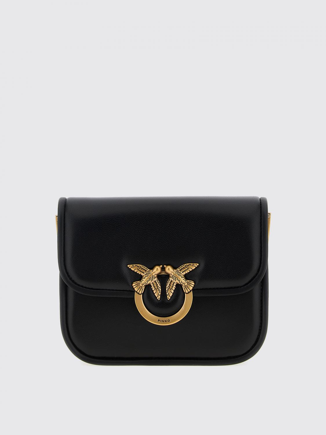 Pinko Love Box Black Crossbody Bag With Love Birds Plaque On The Front In Leather Woman In Black