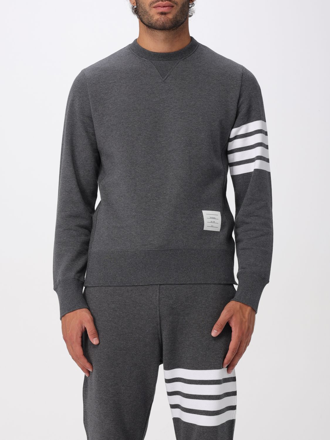 Thom Browne Classic Loop Back Sweatshirt With Engineered 4 Bar In Gray