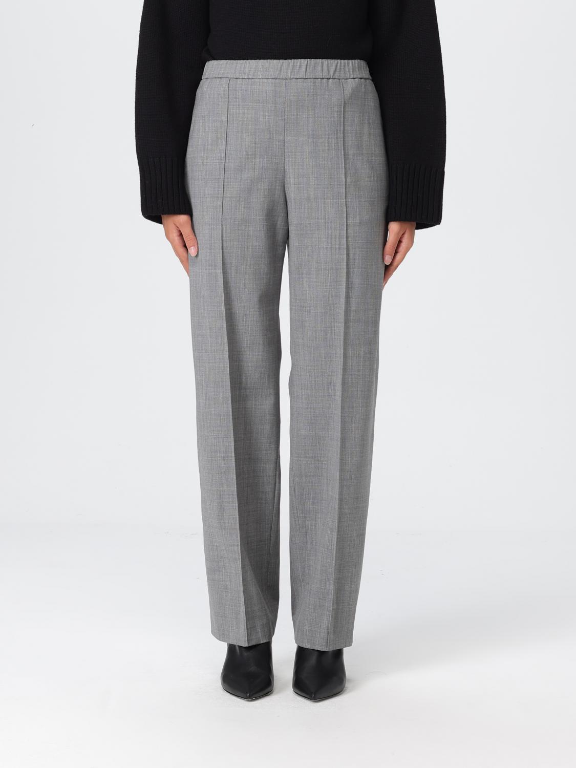 Fabiana Filippi Woolen Fabric Straight Leg Trousers With Elastic Waistband In Gray