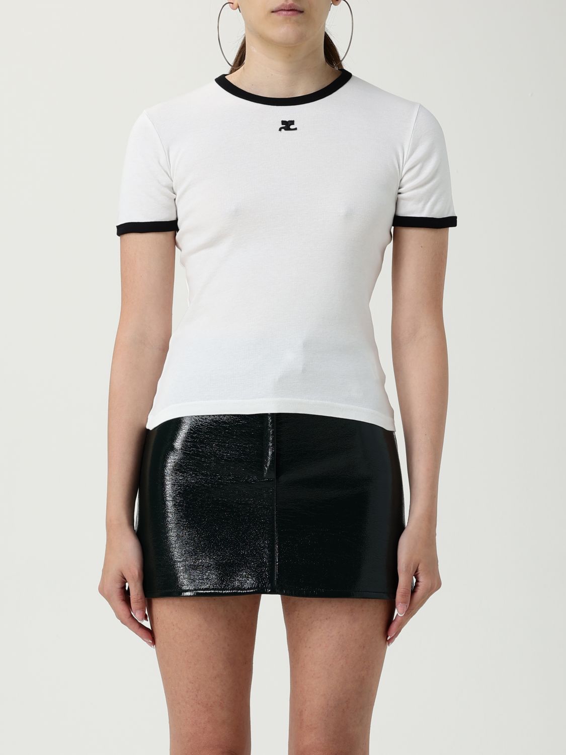 Courrèges Fitted White T-shirt With Contrasting Ribbed Trim In White