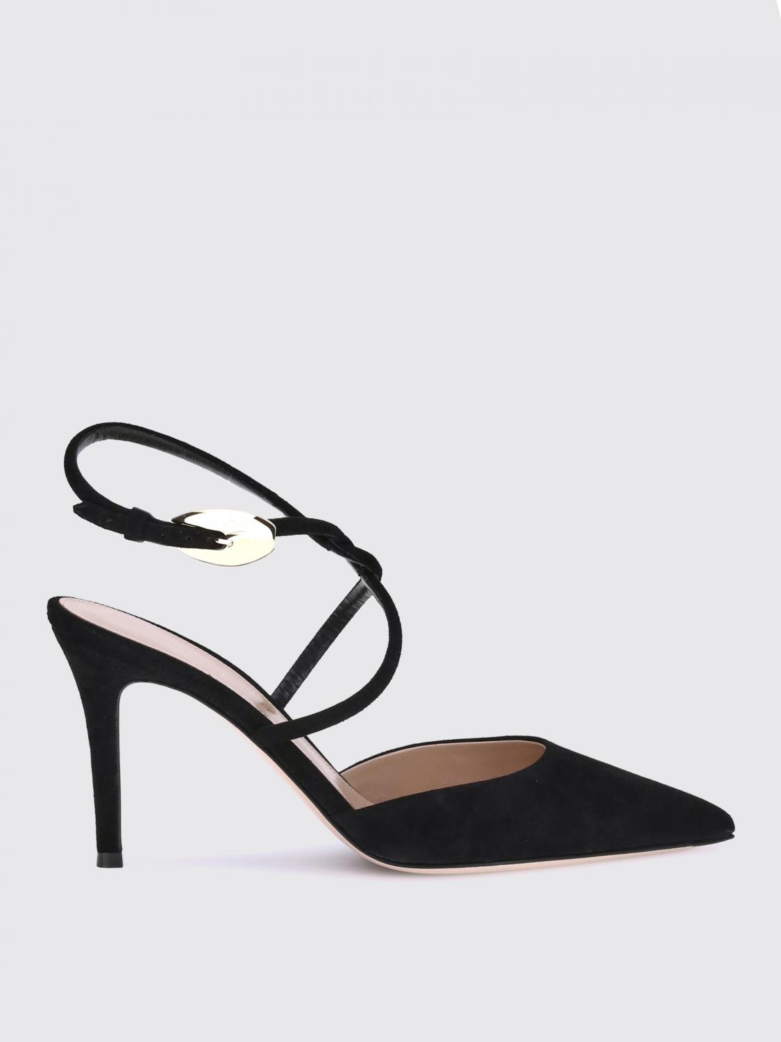 Gianvito Rossi Buckle Detail Strappy Suede Stiletto Pumps In Black