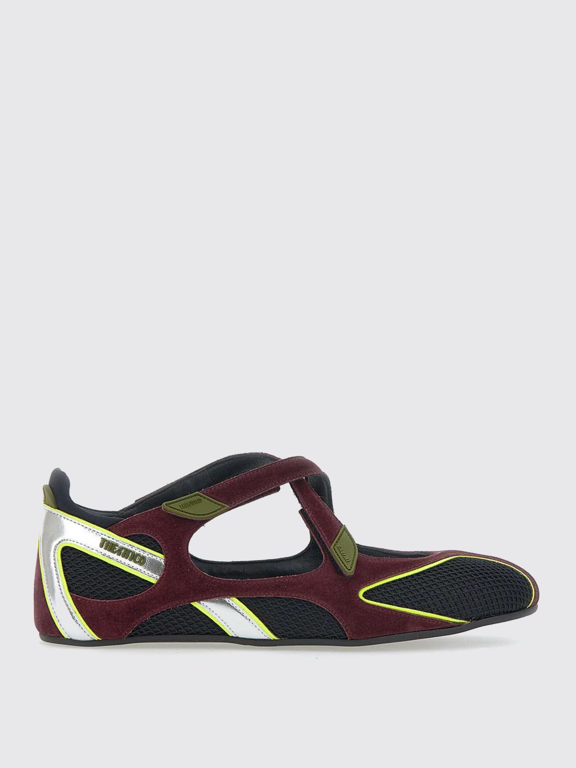 Attico Nomad Bordeaux Ballet Shoes With Criss-crossed Straps And Mesh Panels In Tech Fabric And Suede Woman In Burgundy