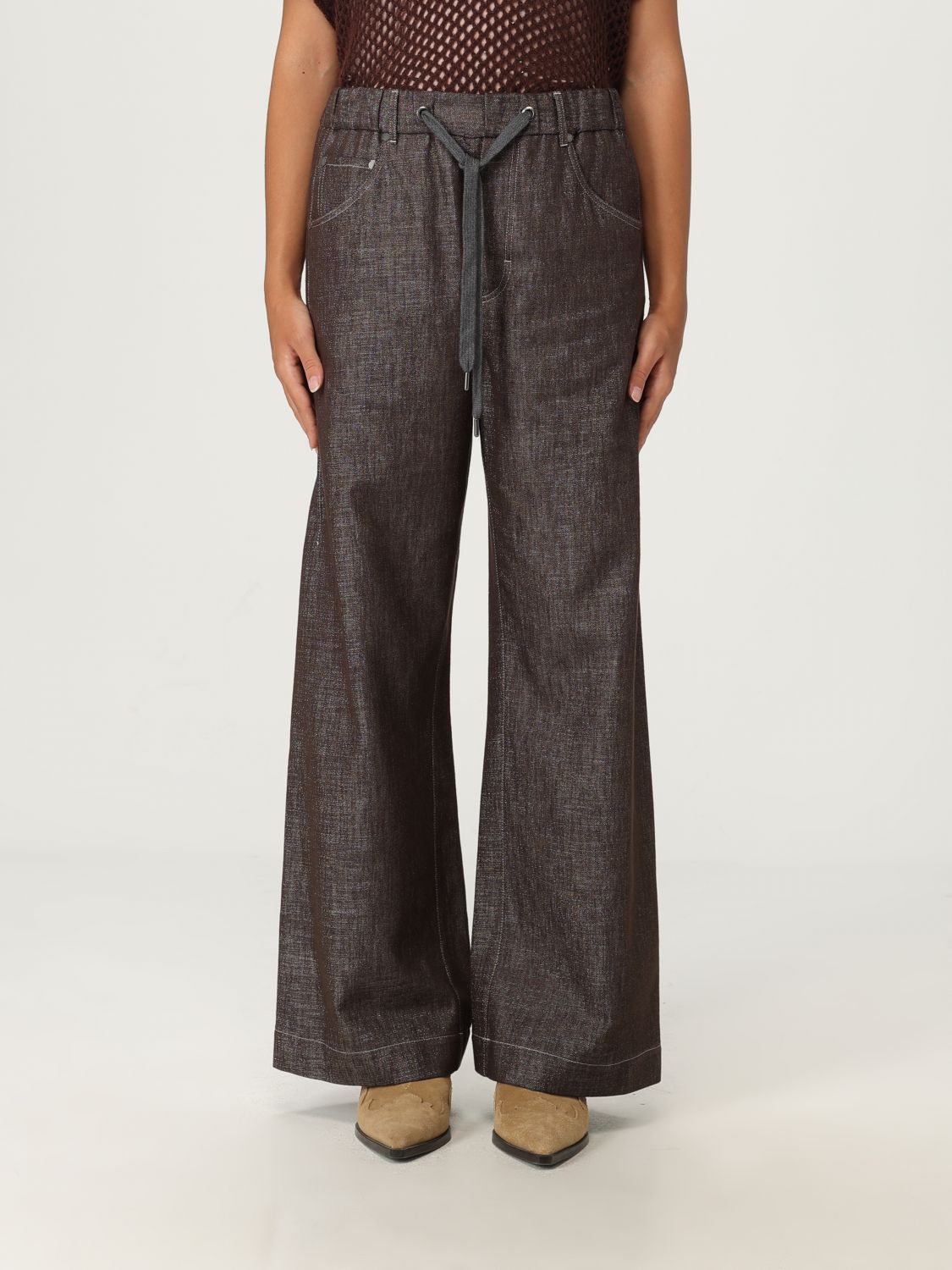 Brunello Cucinelli Trousers Wide Leg Drawstring Waist In Brown