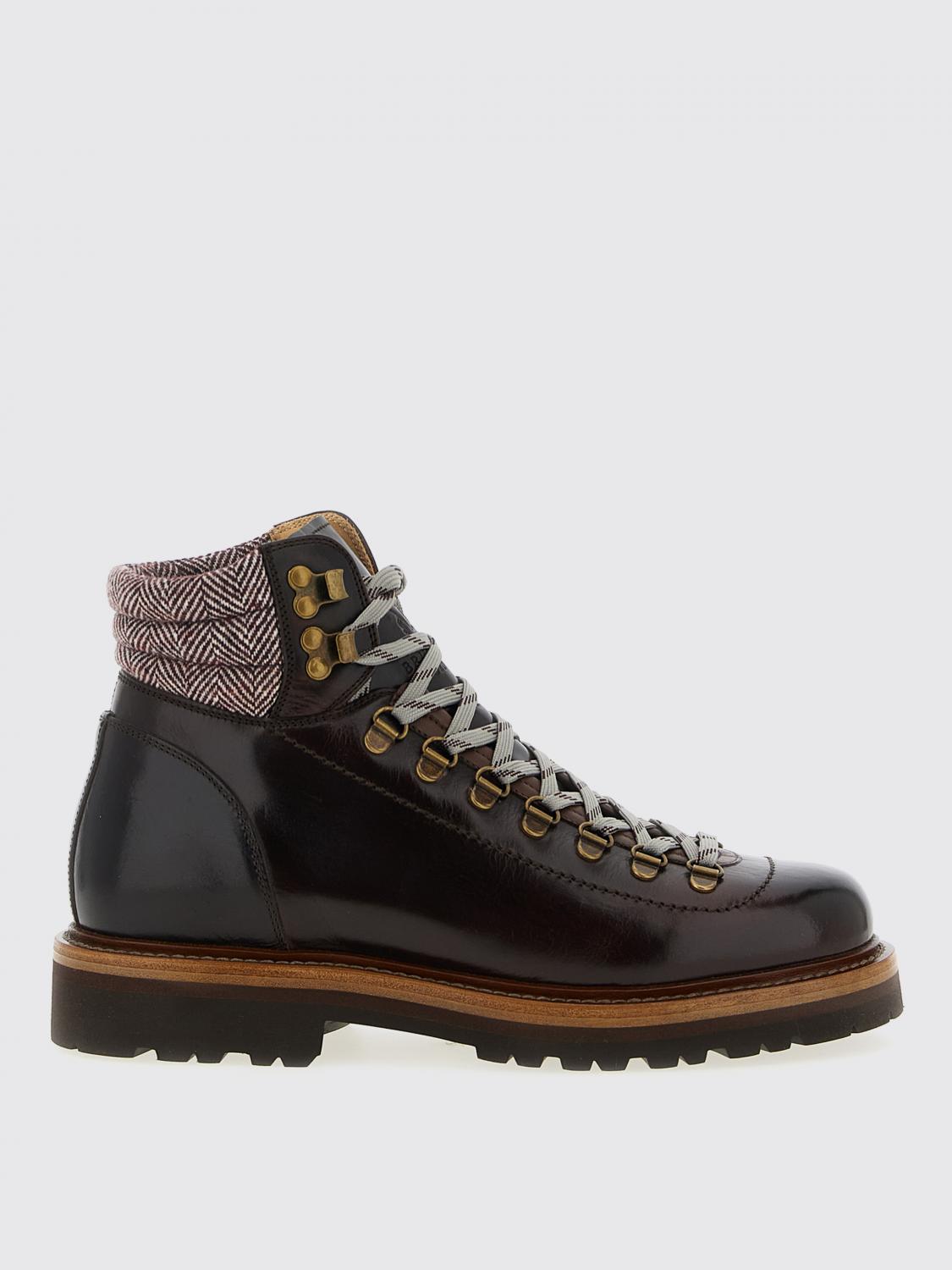 Brunello Cucinelli Wool And Cashmere-blend Trimmed Glossed-leather Boots In Brown