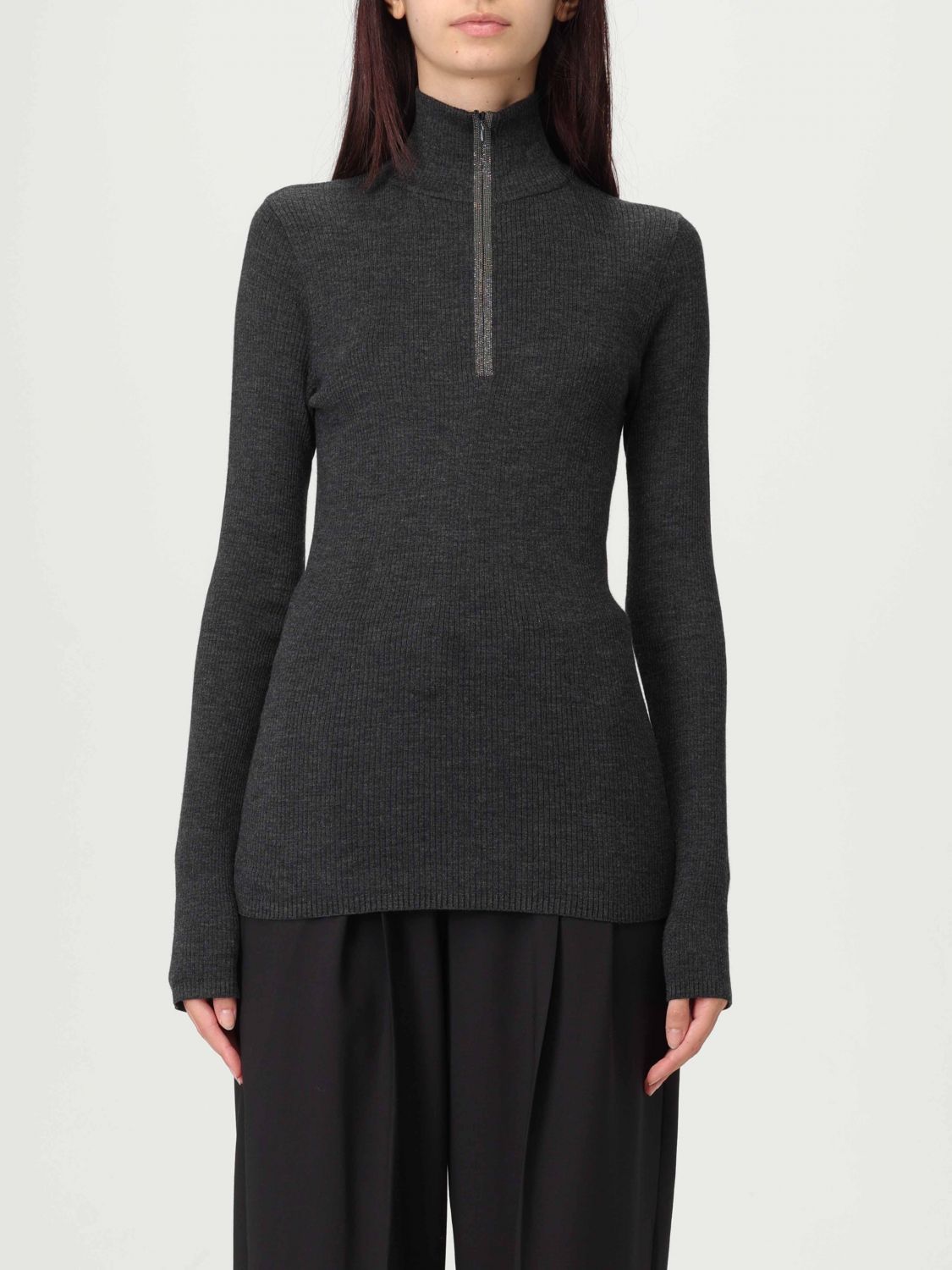 Brunello Cucinelli Virgin Wool-cashmere Half-zip Sweater In Gray
