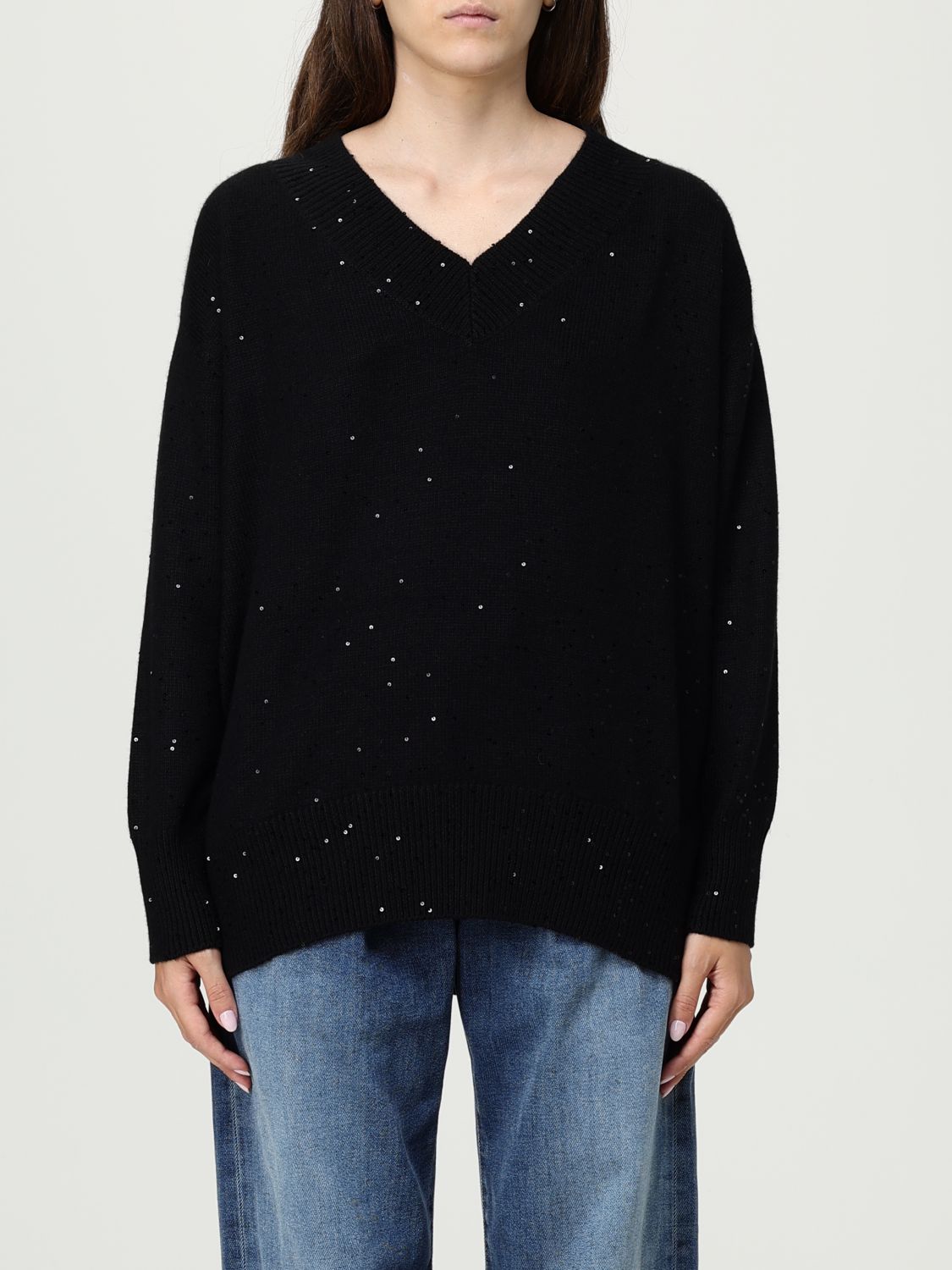 Brunello Cucinelli Sequin Sweater Sweaters And Cardigans Black In Black