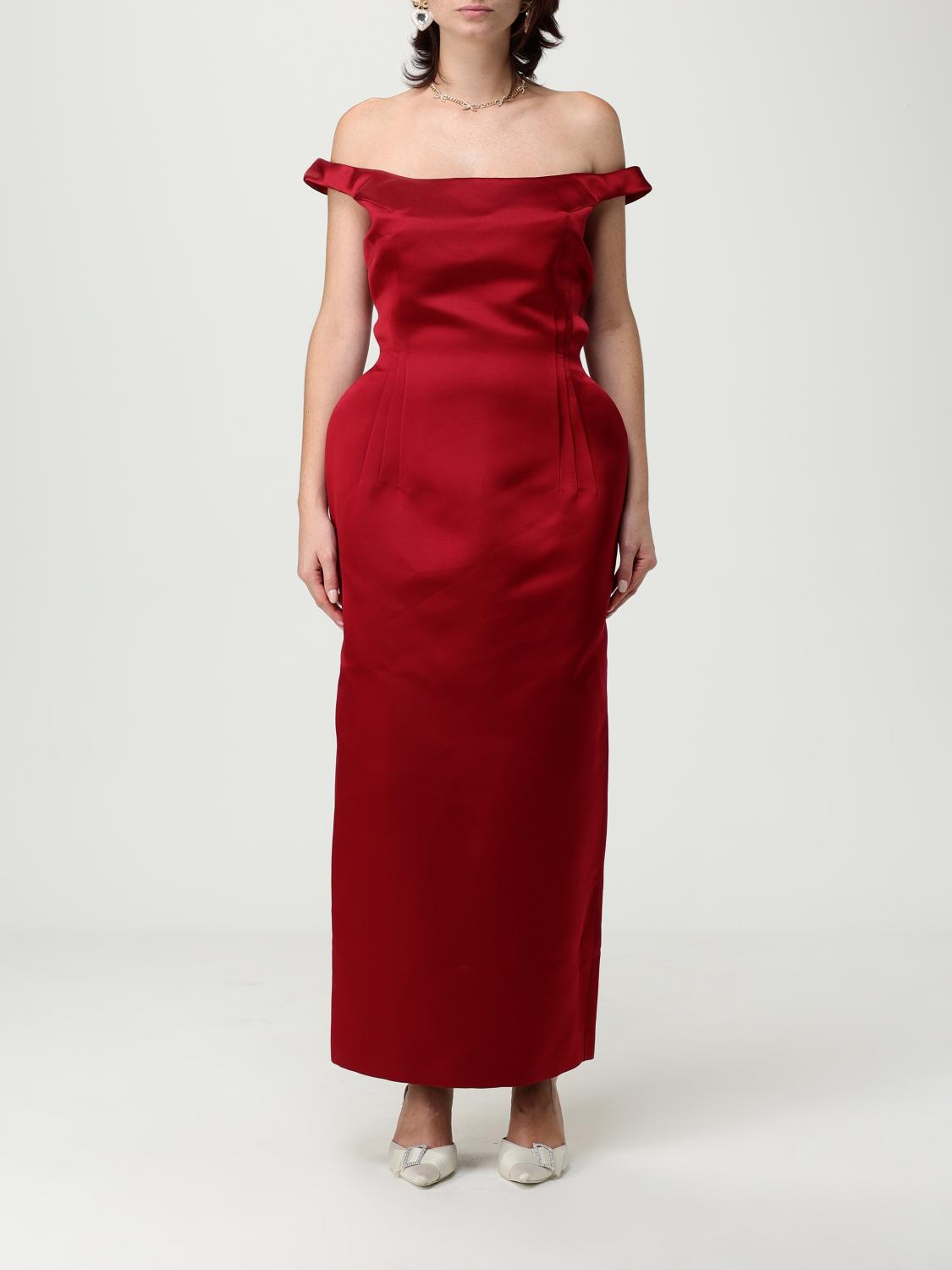 Magda Butrym Shoulder Neckline Fitted Midi Dress In Burgundy