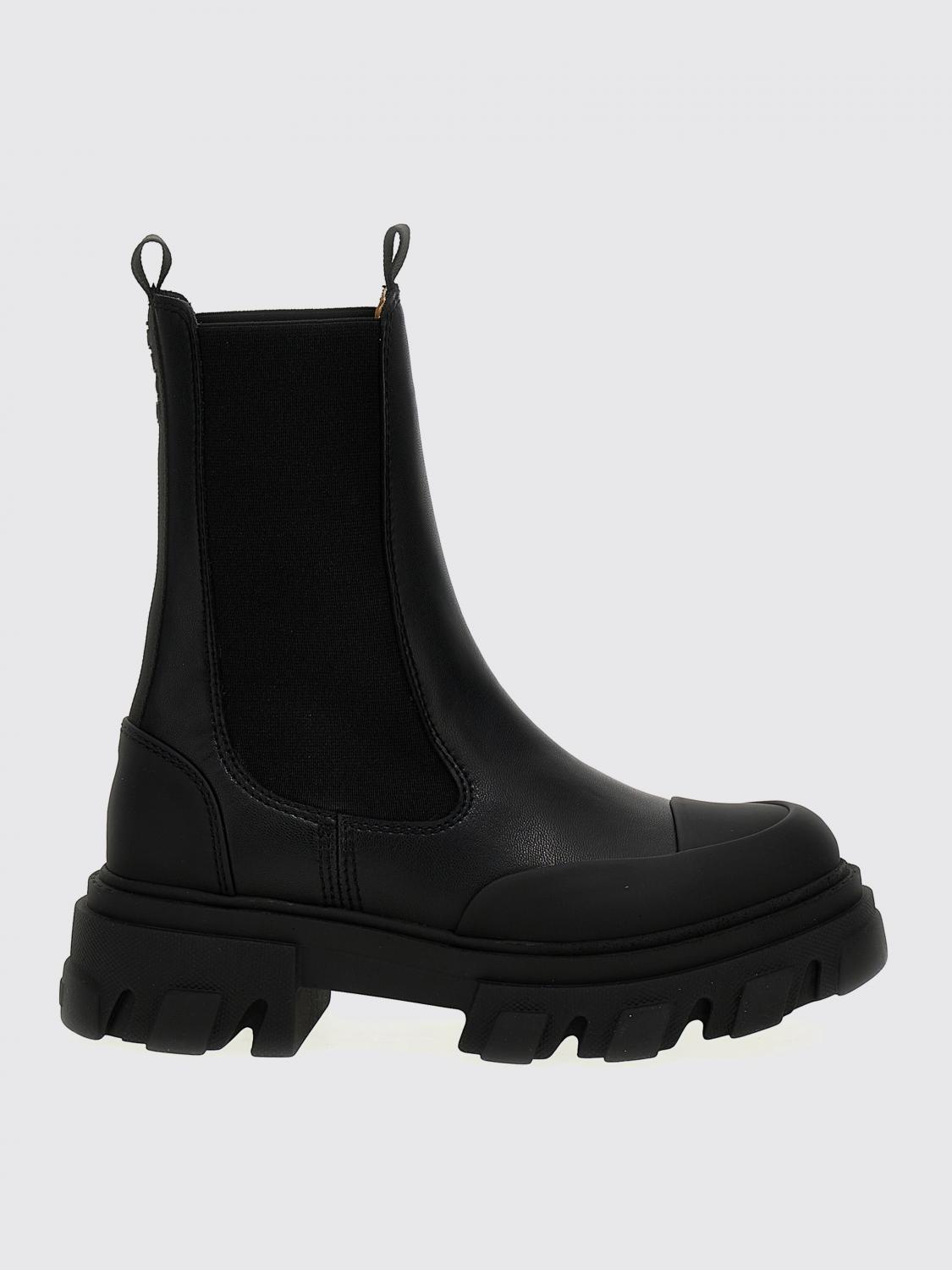 Ganni 55mm Leather Boots With Ankle Height In Black