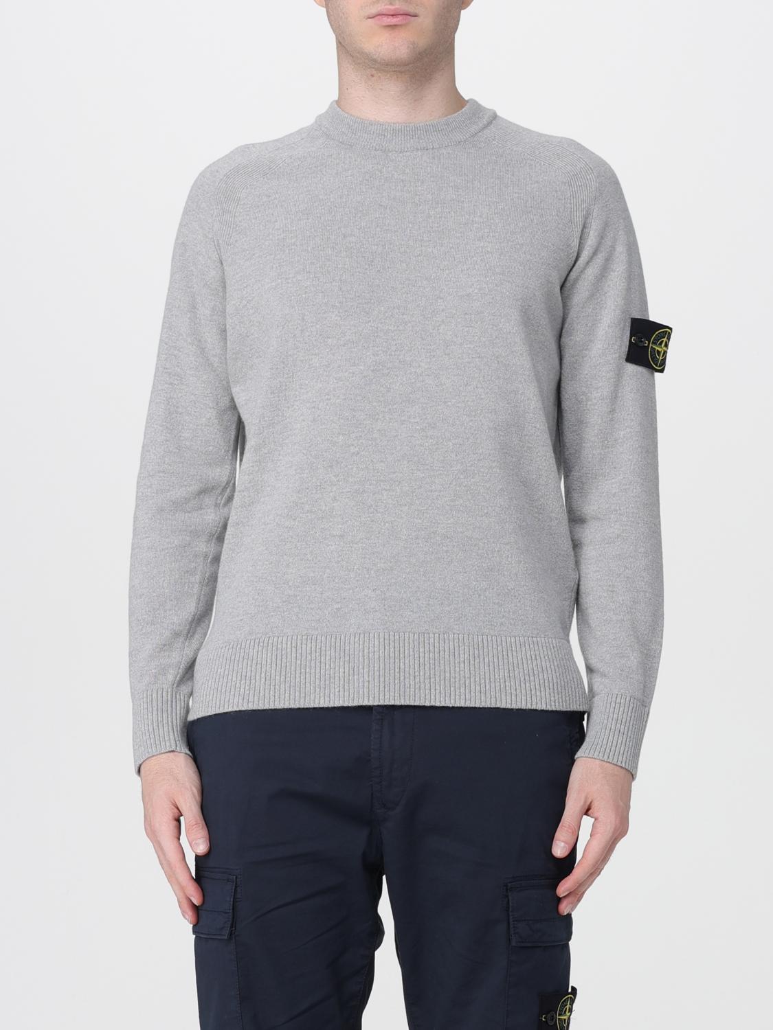 Stone Island Crew Neck Long Sleeve Ribbed Sweater In Gray