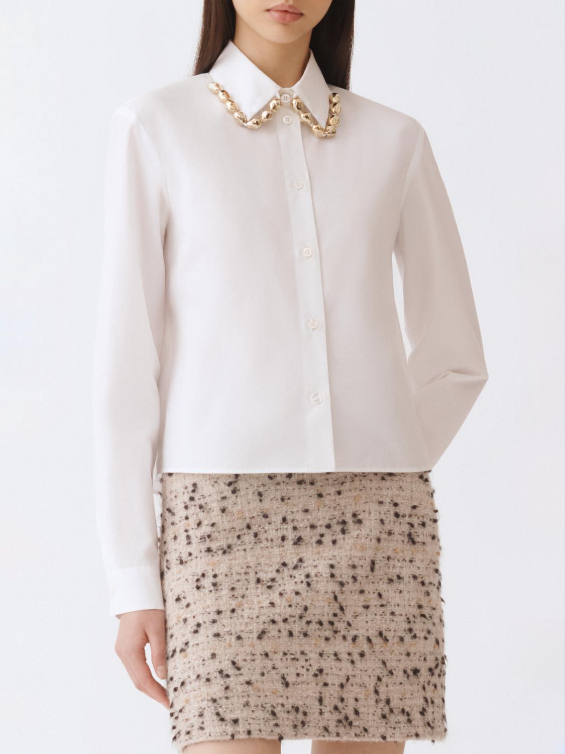 Fabiana Filippi Boxy Poplin Shirt With Stone Embellished Collar In White