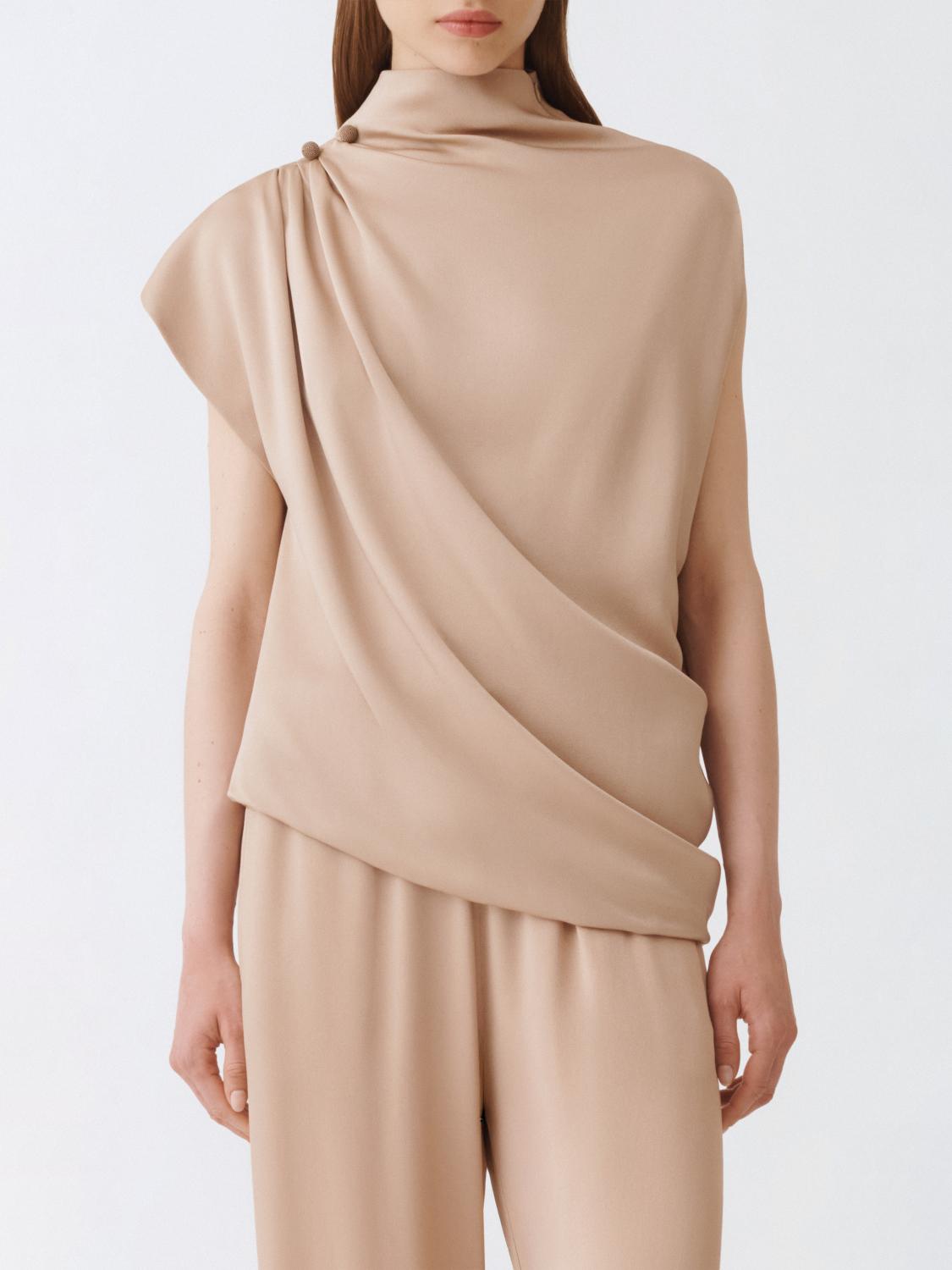 Fabiana Filippi Draped Mock-neck Enver Satin Top In Neutral