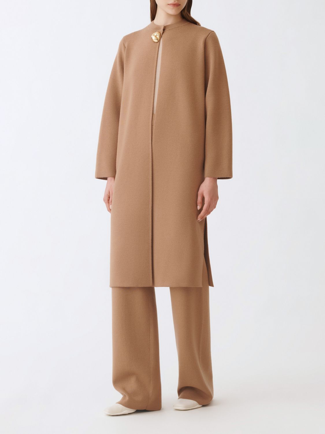 Fabiana Filippi Merino Wool Coat In Brown