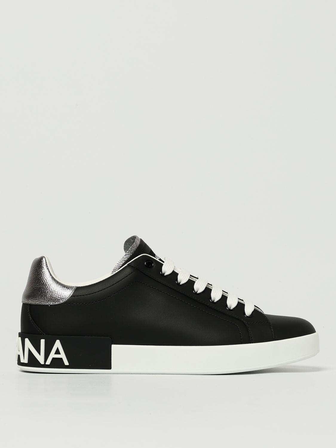 Dolce & Gabbana Portofino Sneakers In Nappa Calfskin With Cushioned Footbed In Black