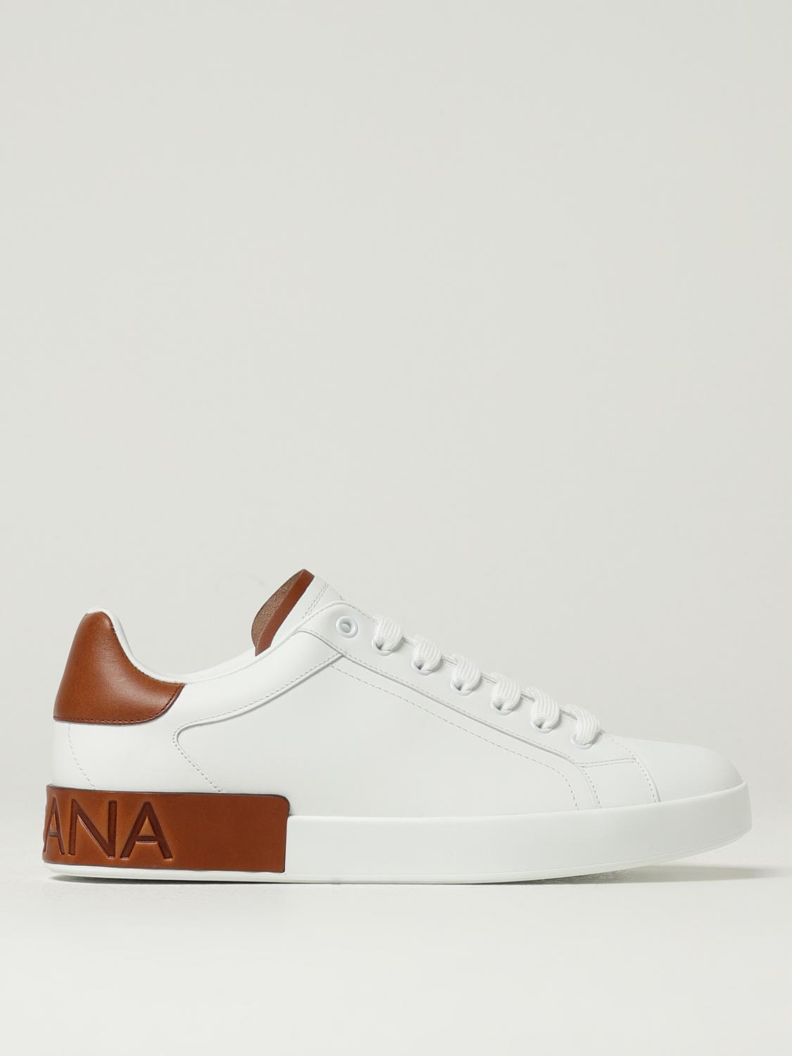 Dolce & Gabbana White Calf Leather Portofino Sneakers In White