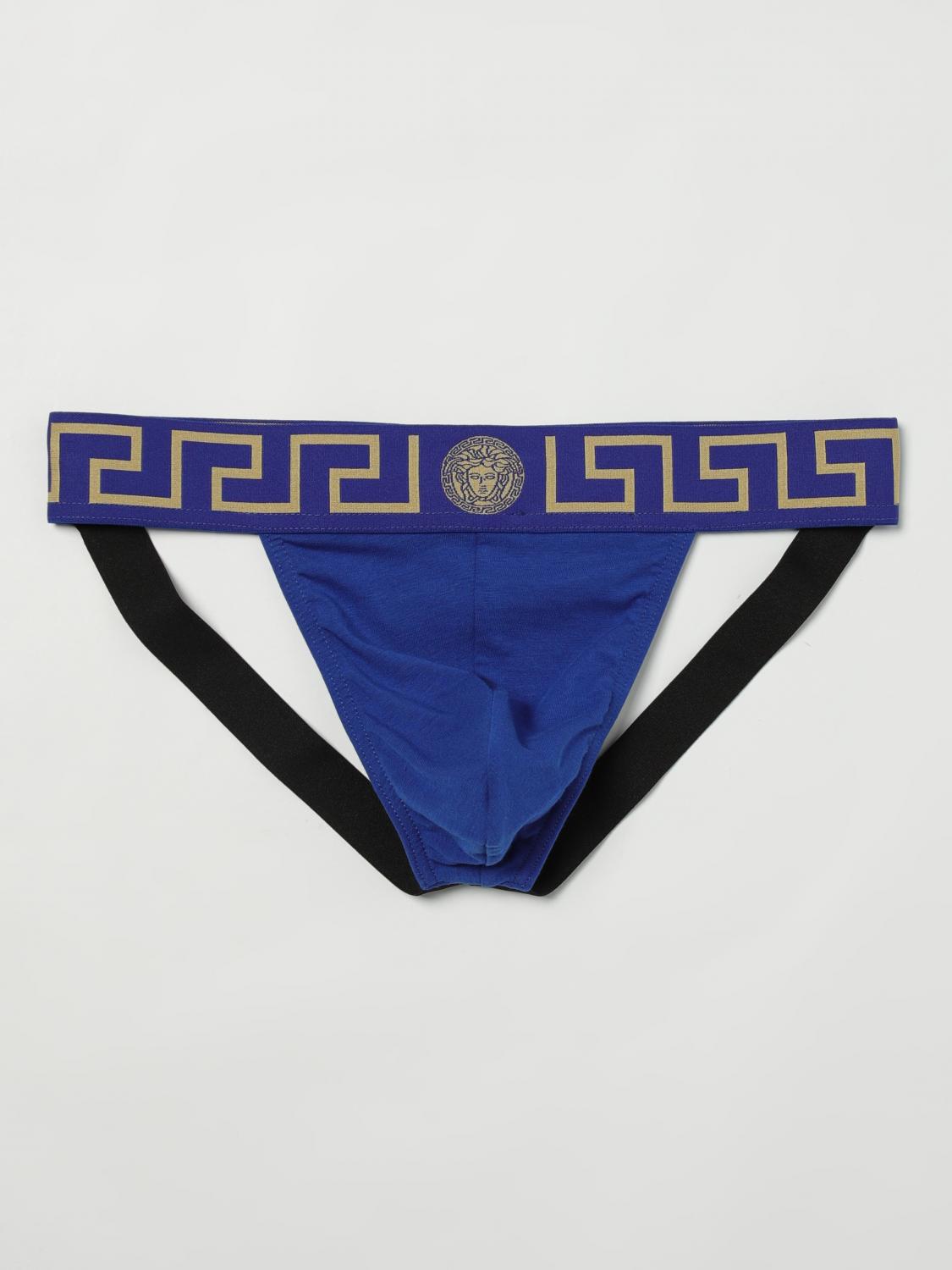 Versace Greca Border Jockstrap In Blue