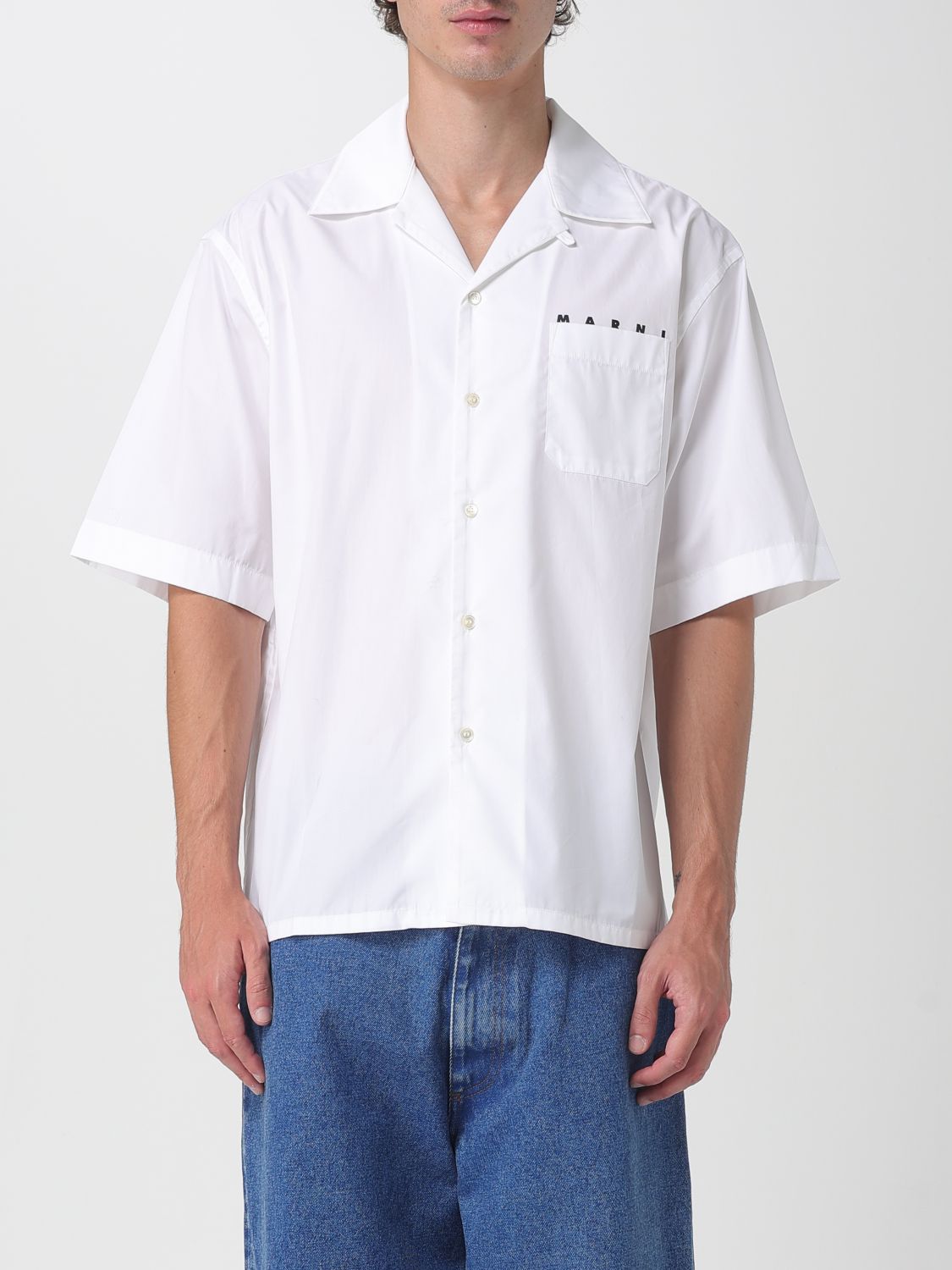 Marni White Poplin Bowling Hidden Logo Shirt In White