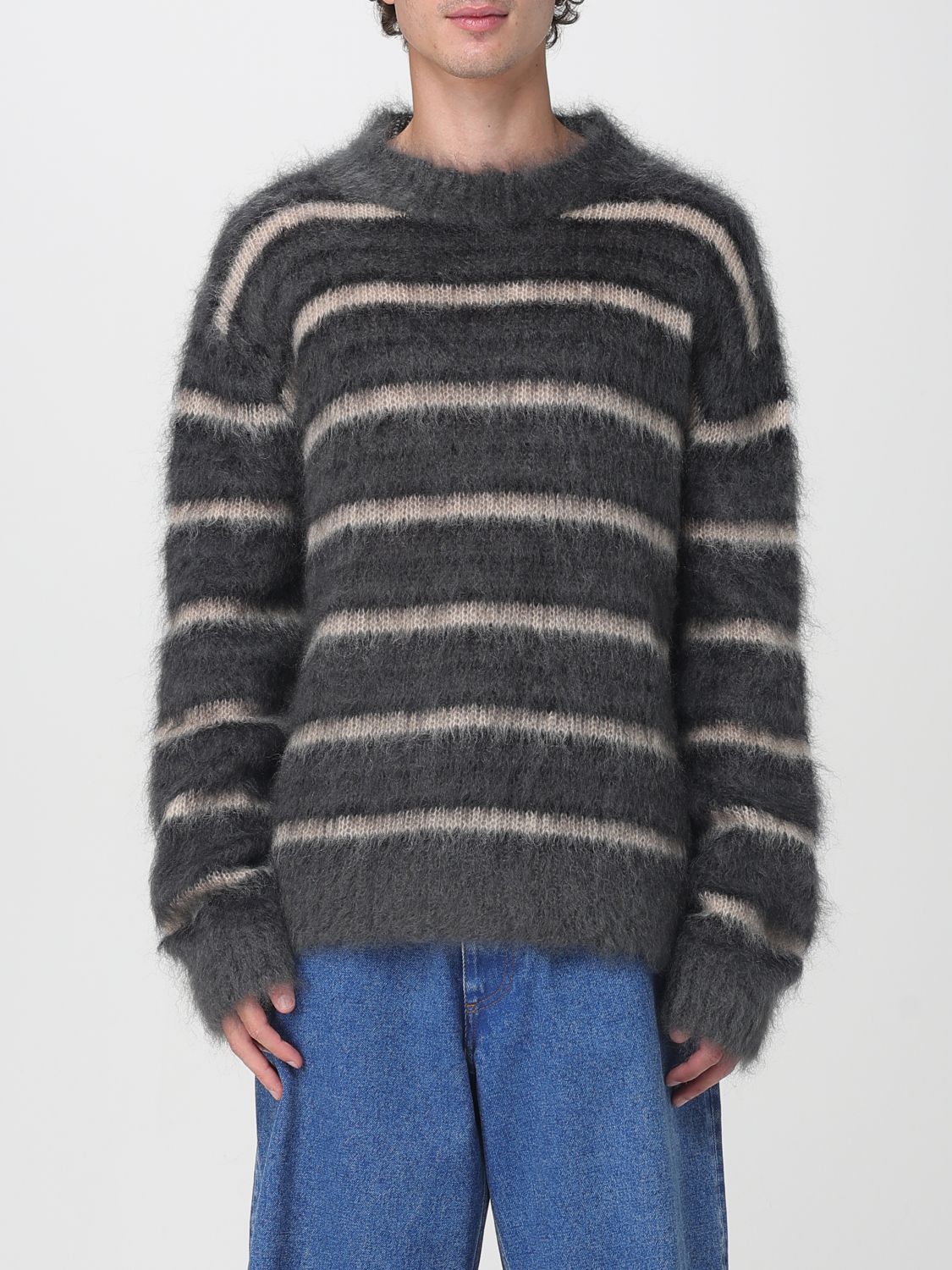 Marni Striped Wool Mohair Sweater In Gray