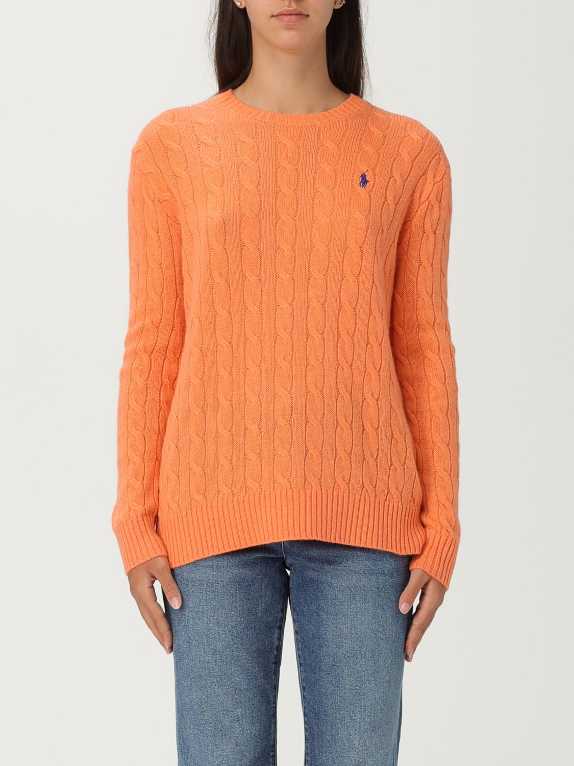 Polo Ralph Lauren Cable Knit Pullover With Ribbed Finish In Orange