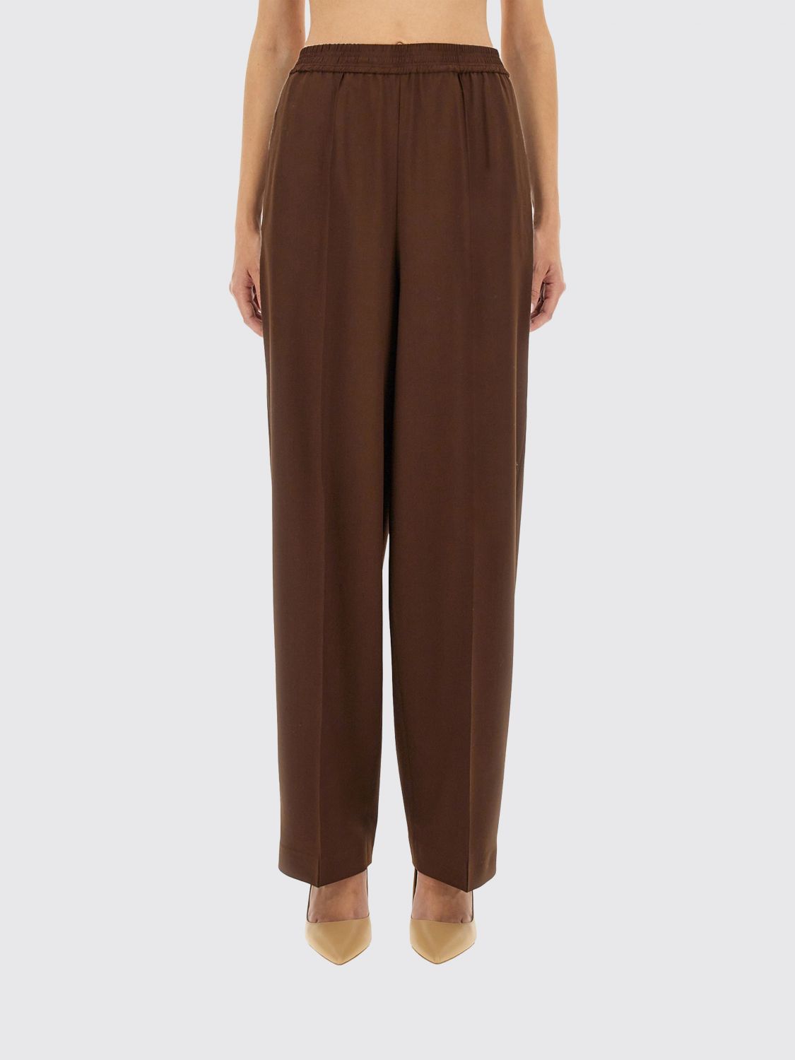 Fabiana Filippi Elasticated-waistband Wool Trousers In Burgundy