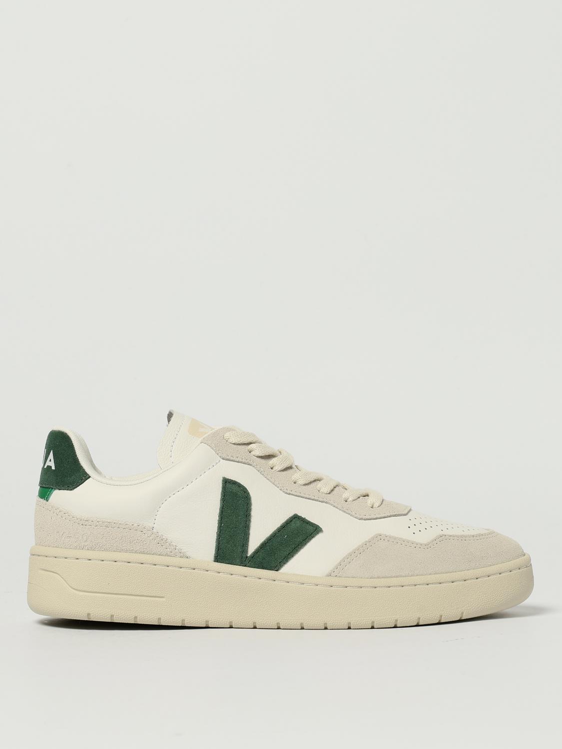 Veja V-90 Vd2003845b Sneakers Mens White Leather Trainers Shoes Ver021 In Green