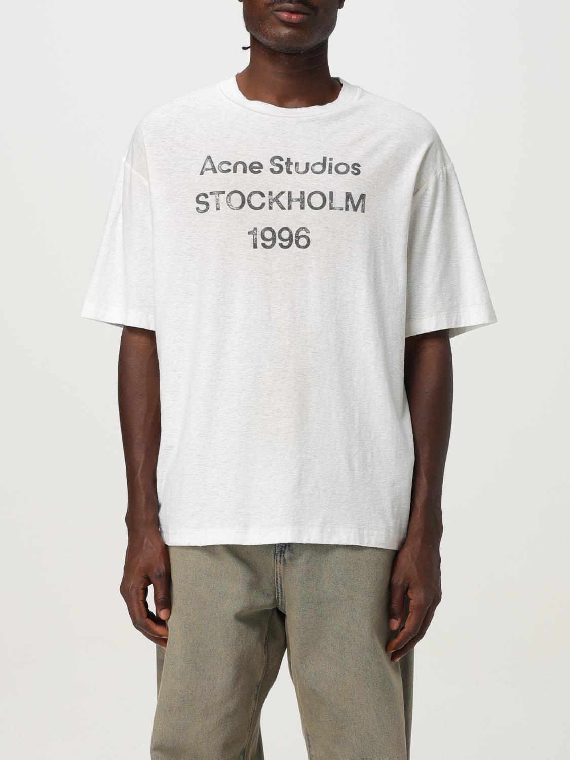 Acne Studios Men Crew Neck T-shirt With Print In White